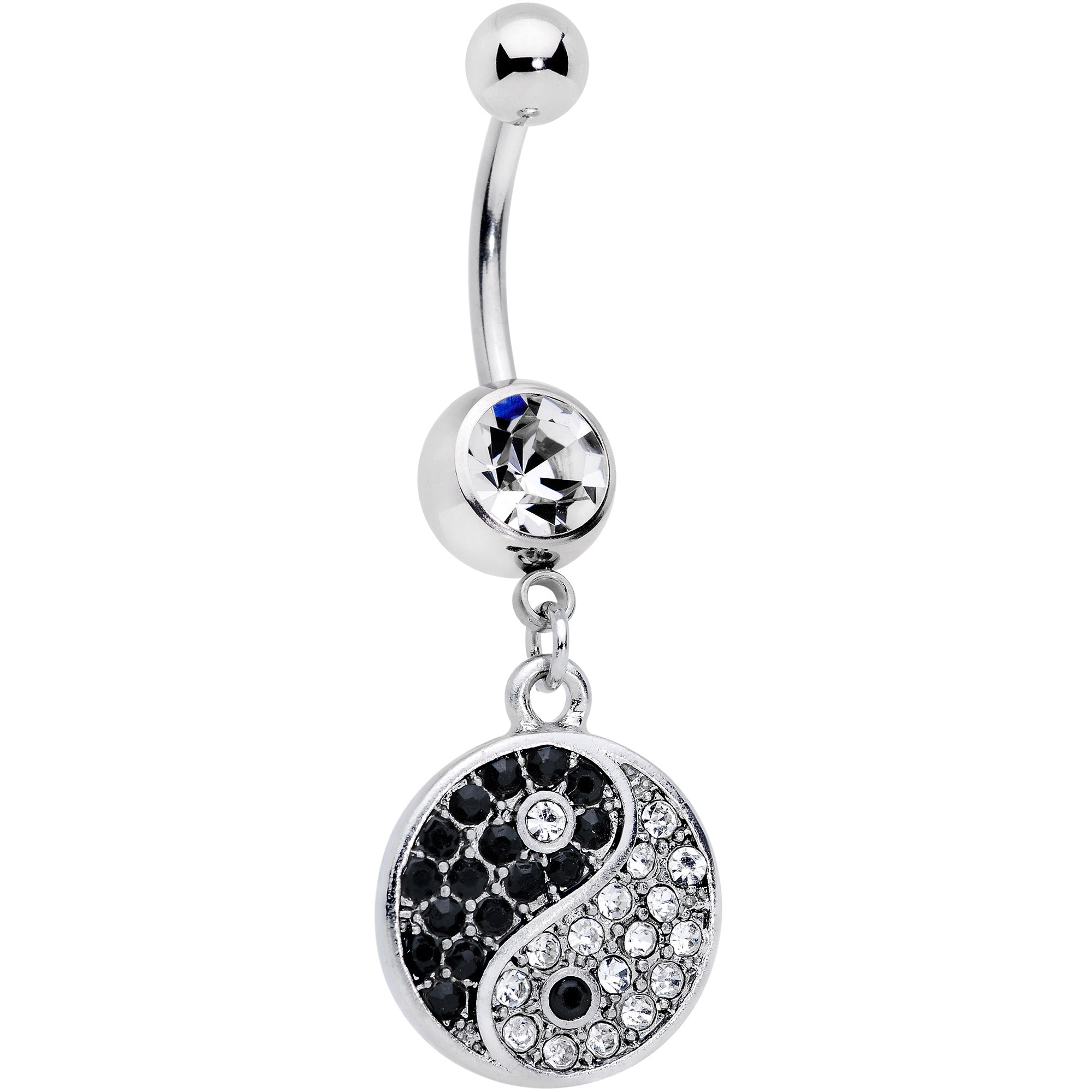 Clear Black Gem Yin Yang Dangle Belly Ring