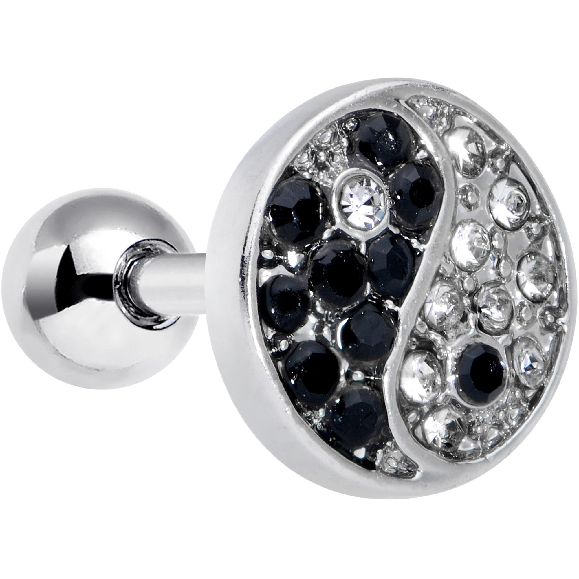 16 Gauge 1/4 Clear Black Gem Yin Yang Cartilage Tragus