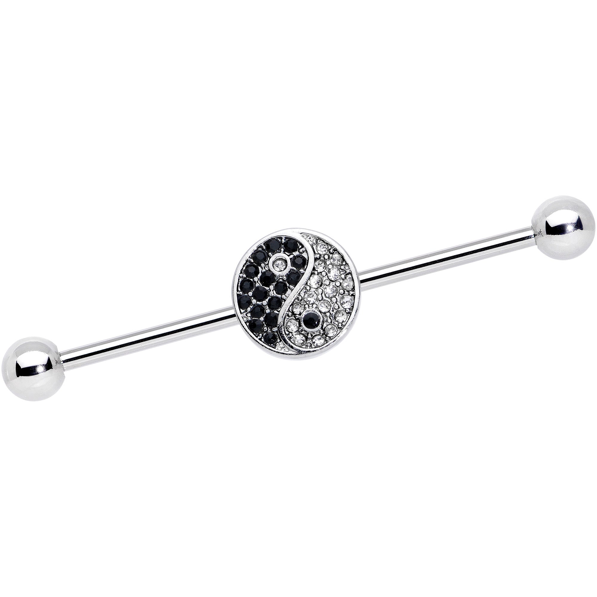 14 Gauge Clear Black Gem Yin Yang Industrial Barbell 38mm