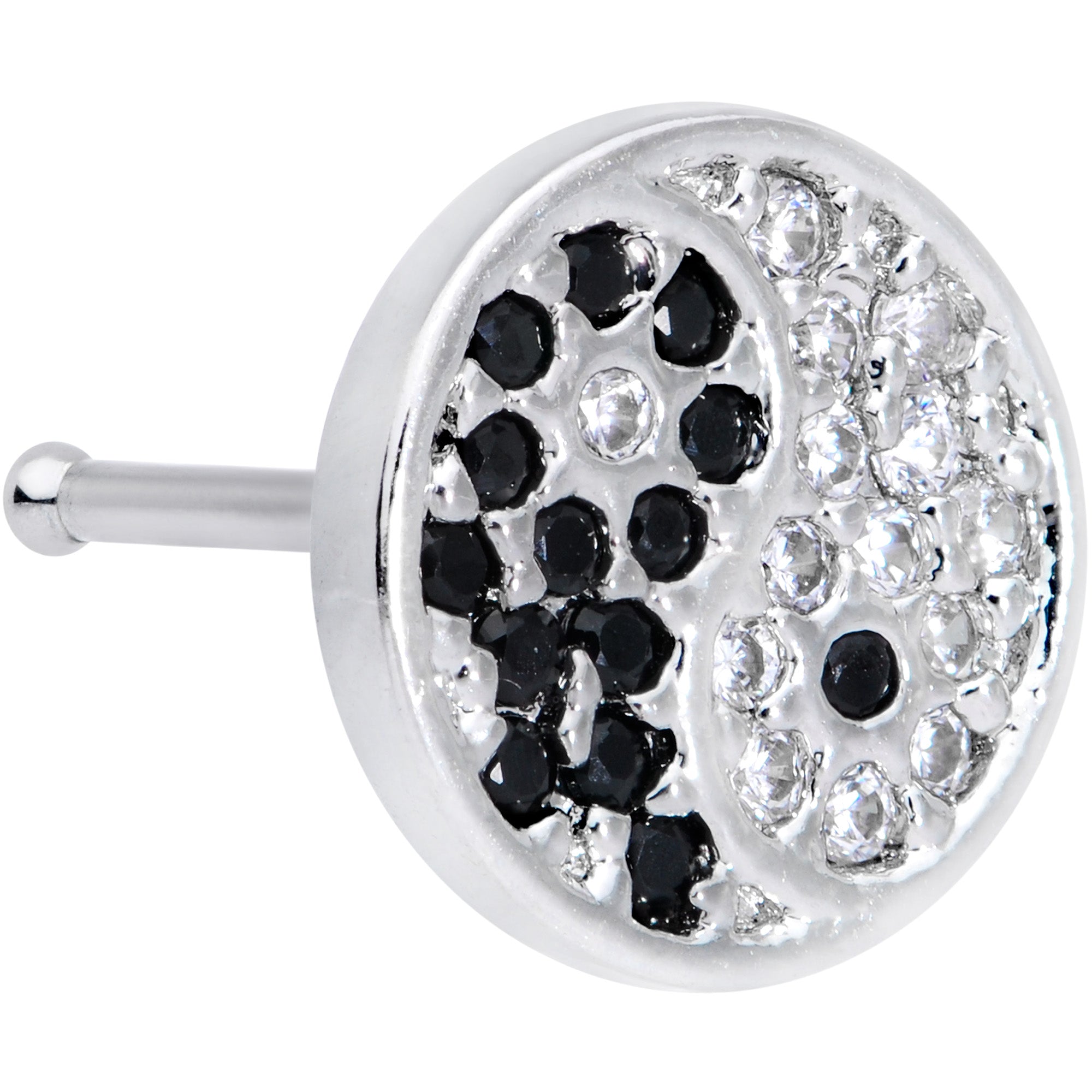 20 Gauge 1/4 Clear Black CZ Gem Yin Yang Nose Bone