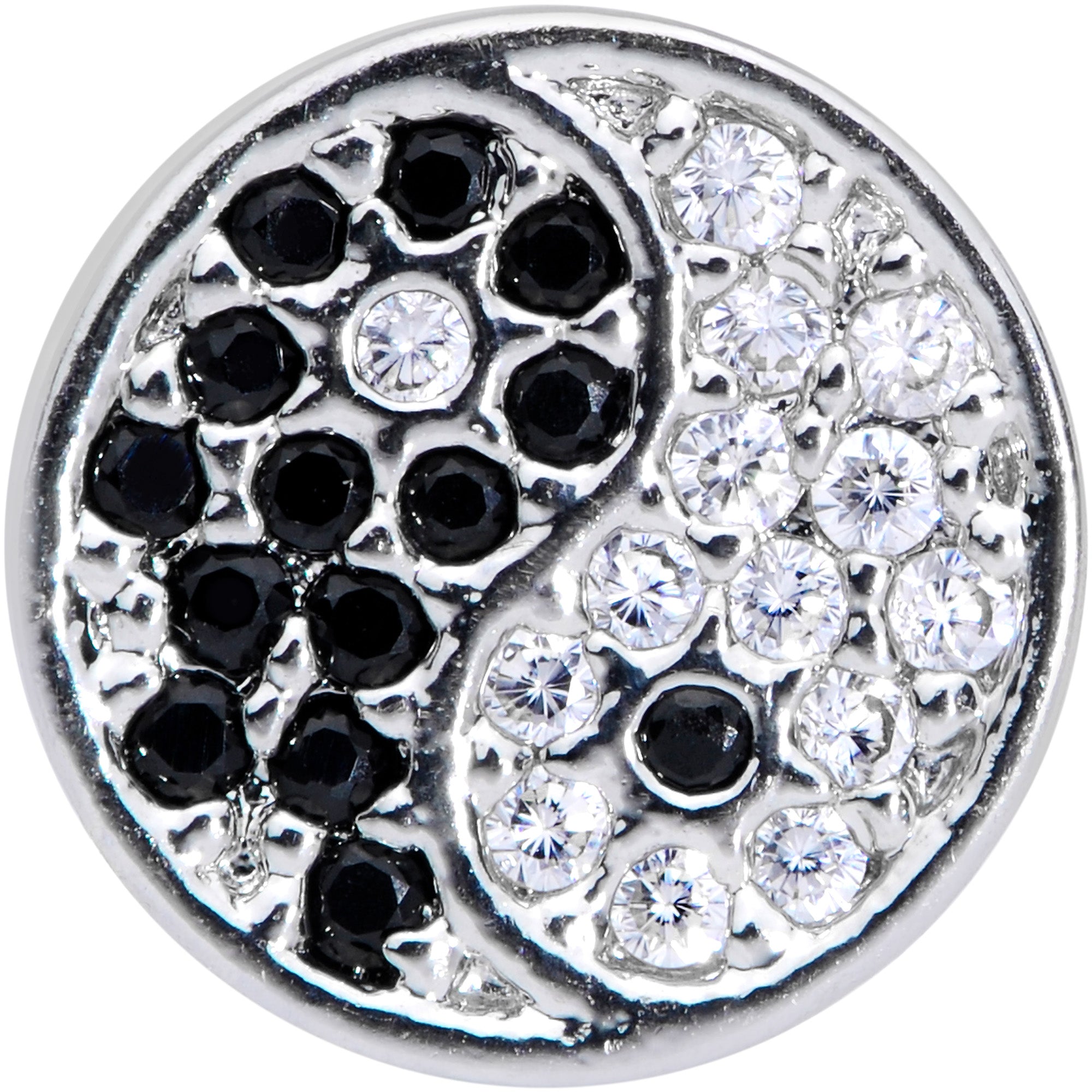 20 Gauge 1/4 Clear Black CZ Gem Yin Yang Nose Bone