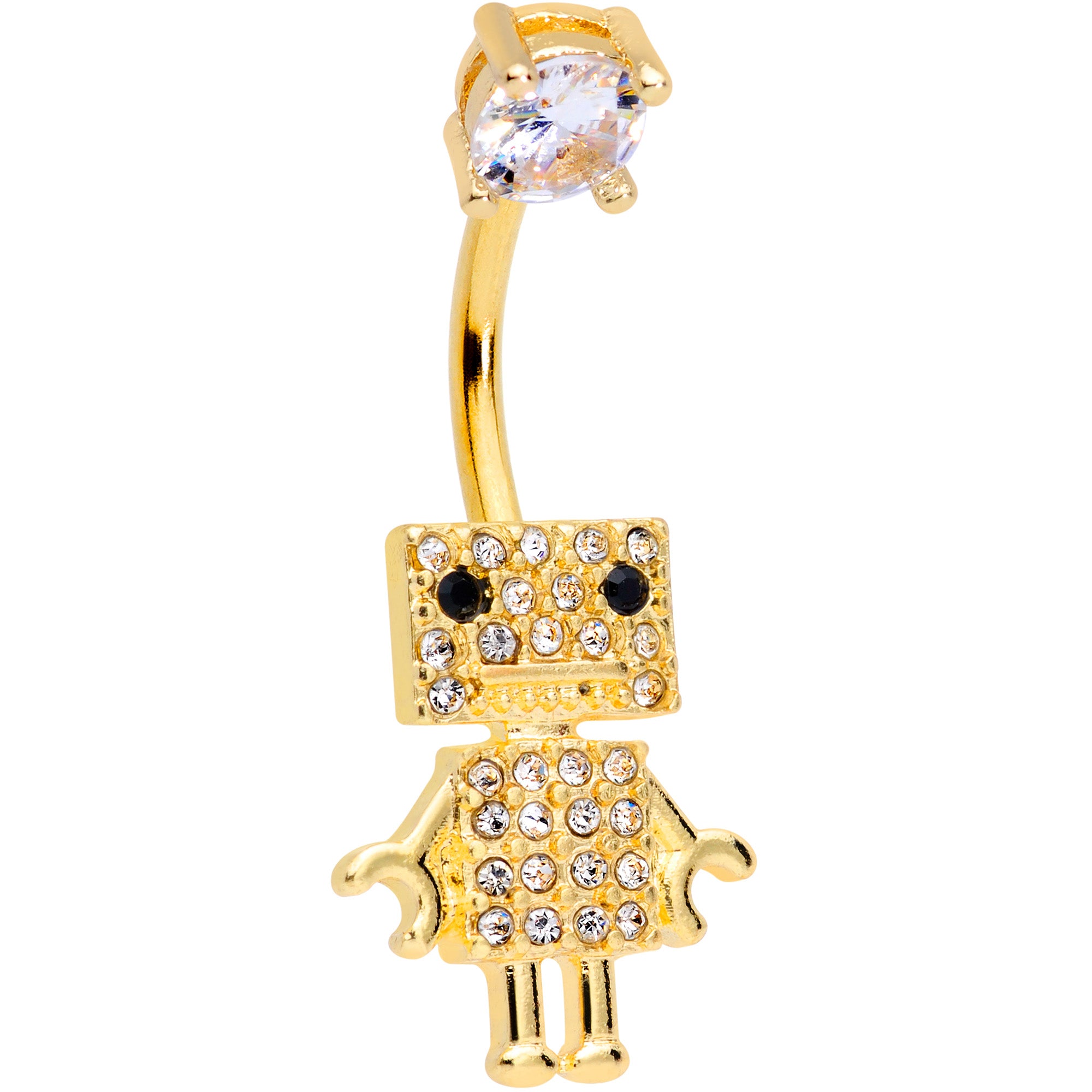 Clear Gem Gold Tone Ritzy Robot Belly Ring