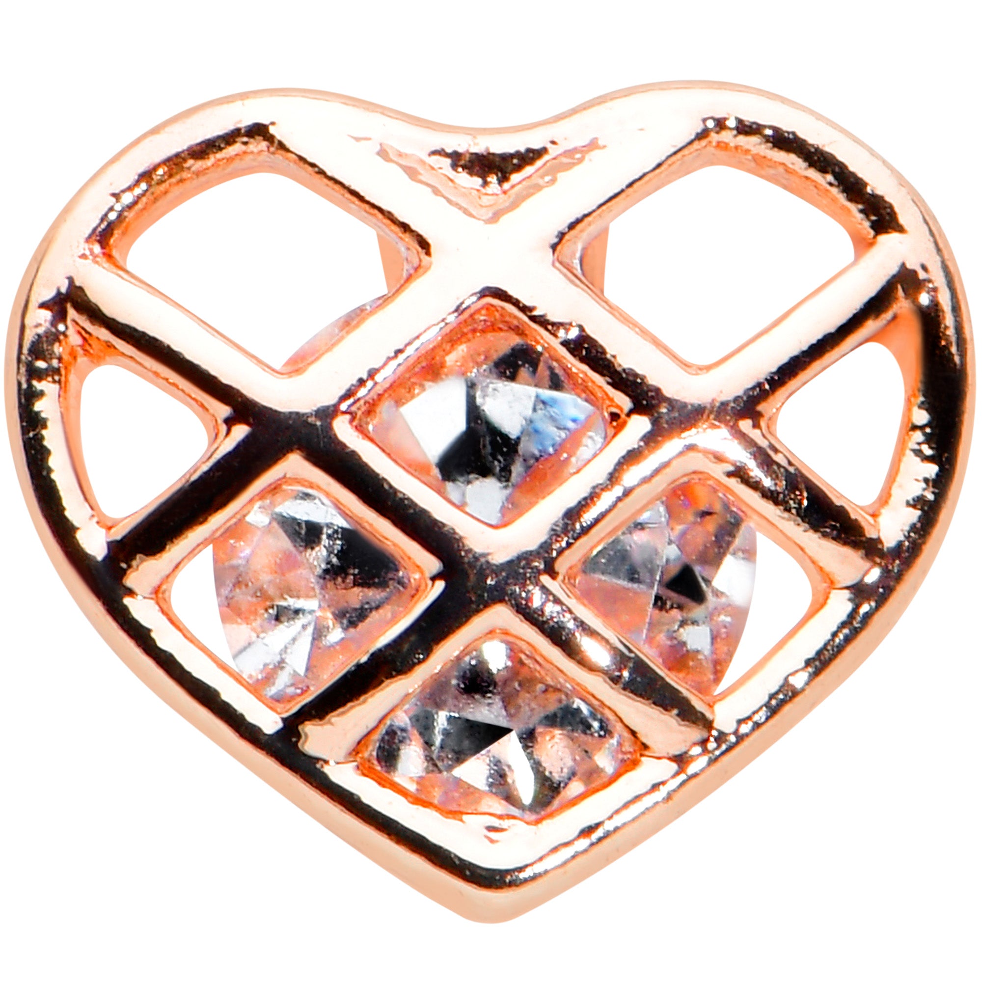 16 Gauge 5/16 Clear CZ Gem Rose Gold Tone Cage Heart Labret Tragus