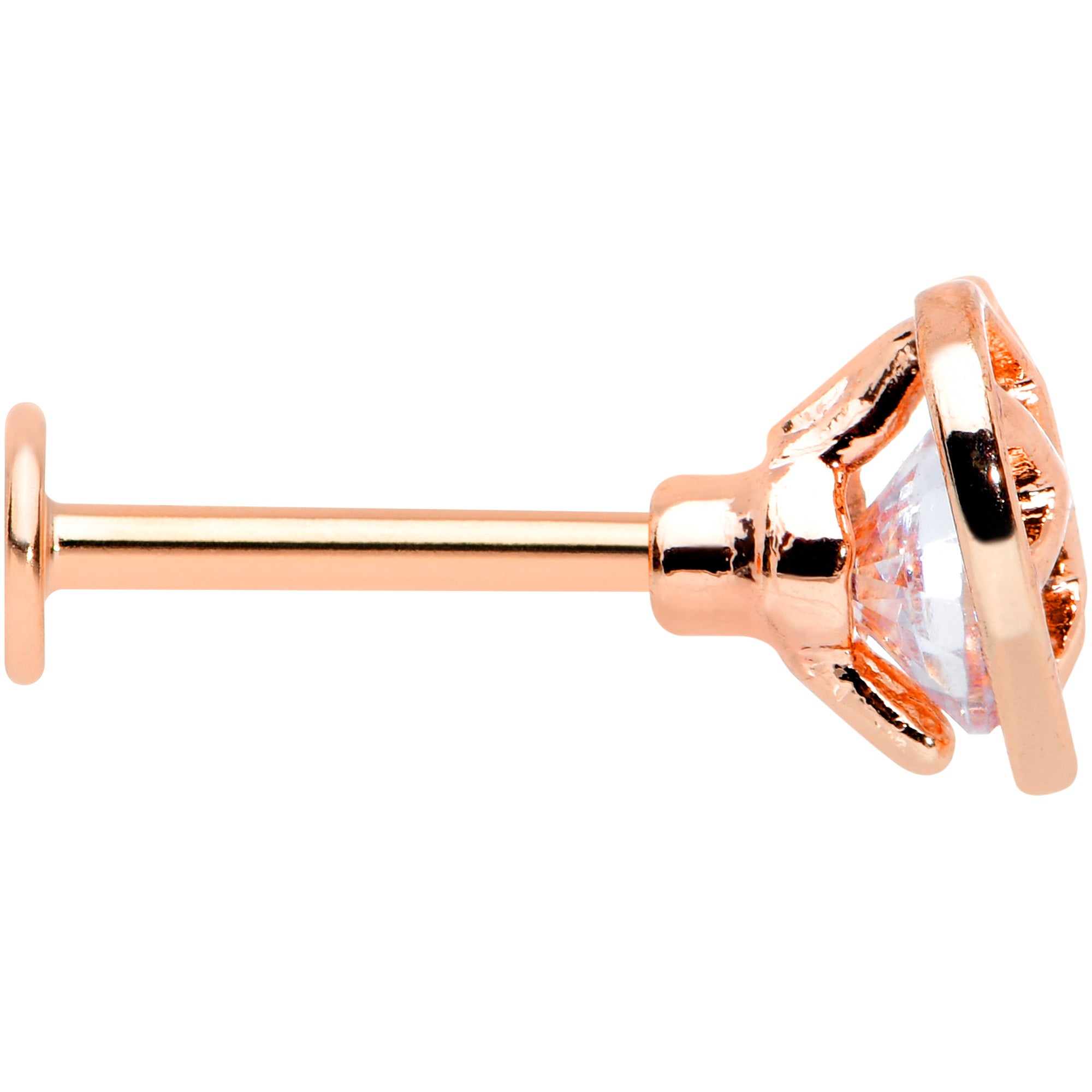 16 Gauge 5/16 Clear CZ Gem Rose Gold Tone Cage Heart Labret Tragus