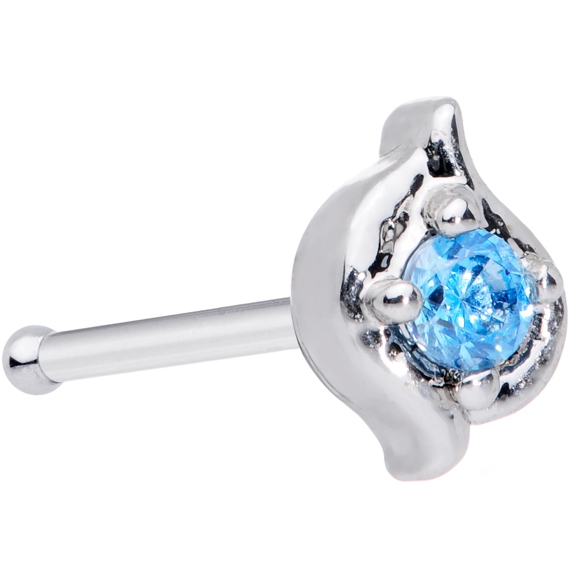 20 Gauge 3/8 Blue Gem Swirl Nose Bone