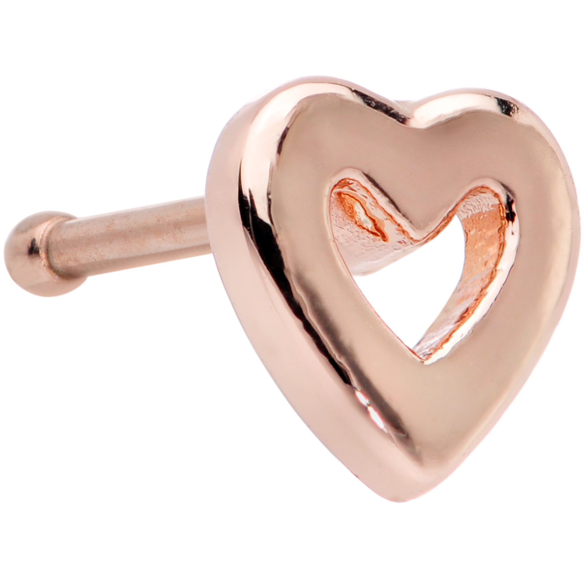 20 Gauge 5/16 Rose Gold Tone Open Heart Valentines Day Nose Bone