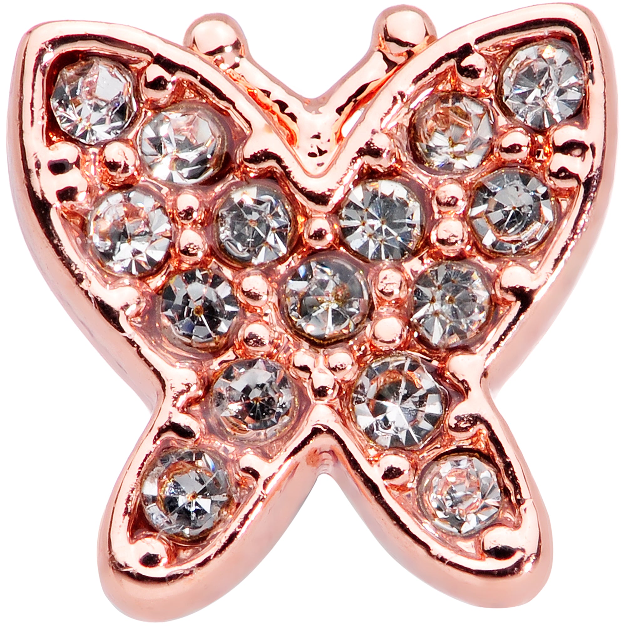 20 Gauge 7mm Clear CZ Gem Rose Gold Tone Spring Butterfly L Shape Nose Ring