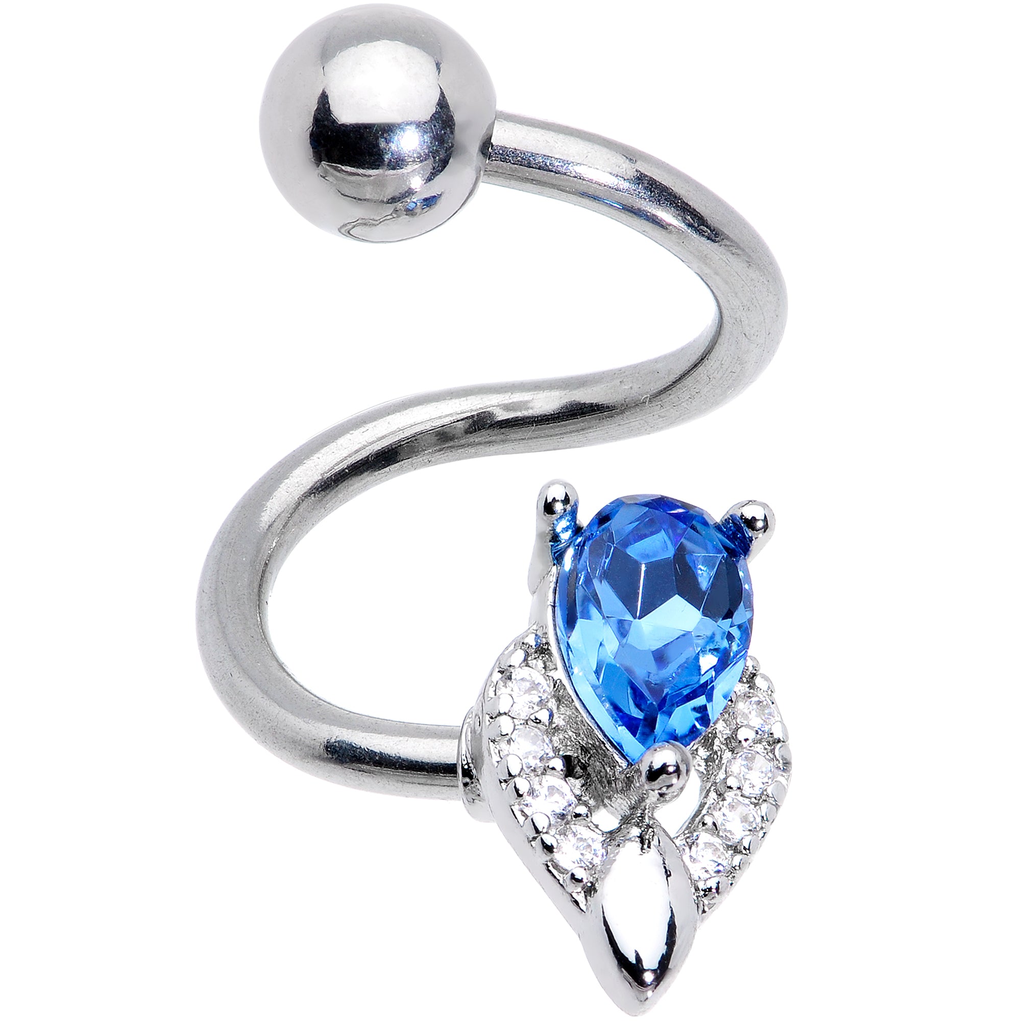 Clear Blue Gem Triple Oval Spiral Belly Ring