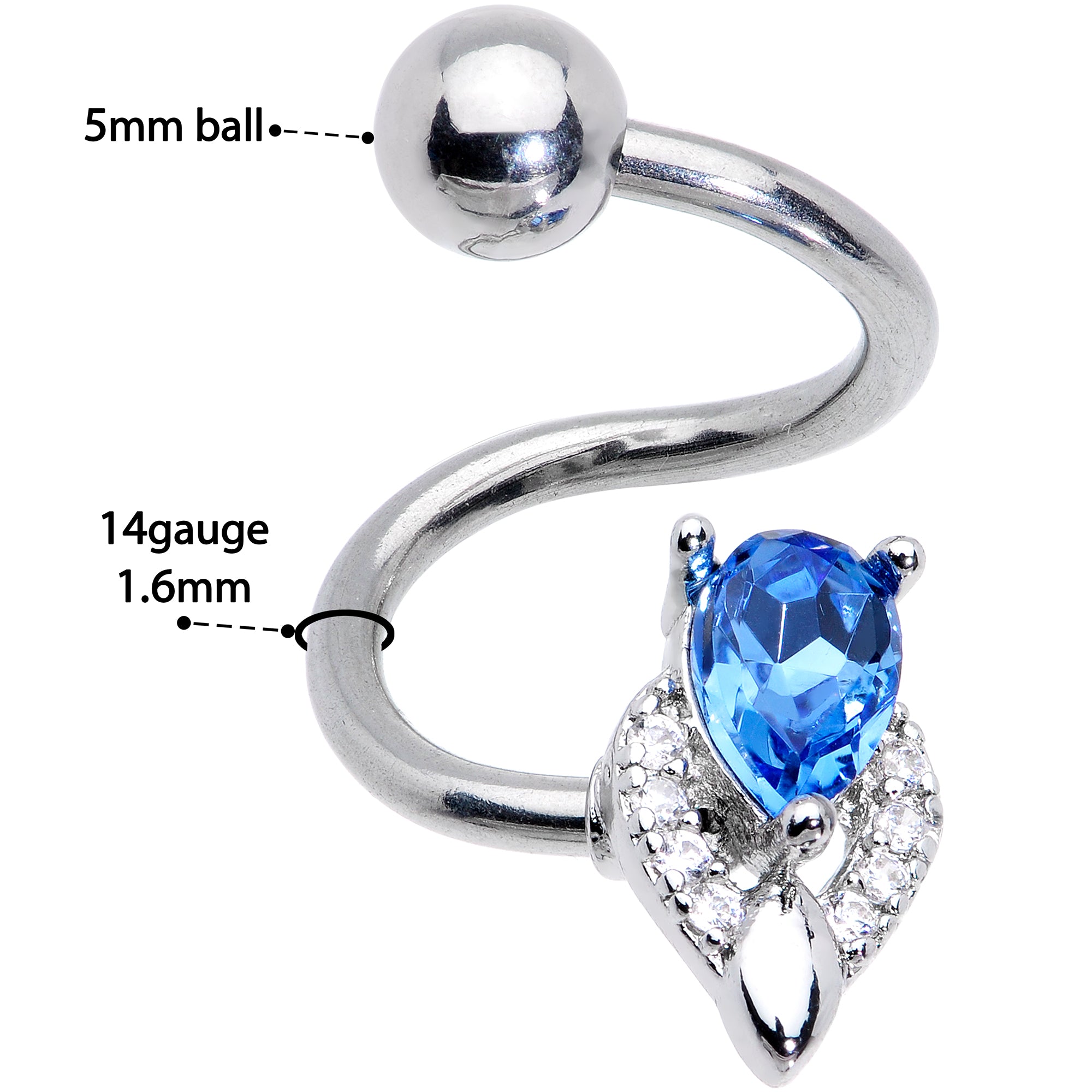 Clear Blue Gem Triple Oval Spiral Belly Ring