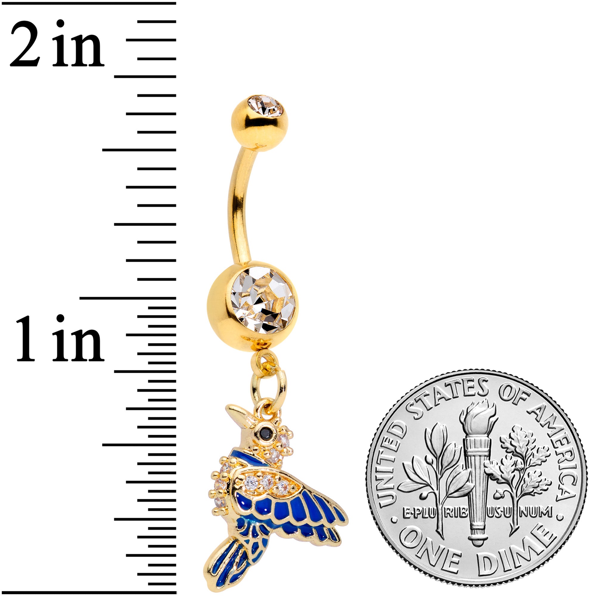 Clear Gem Gold Tone Blue Bird Dangle Belly Ring