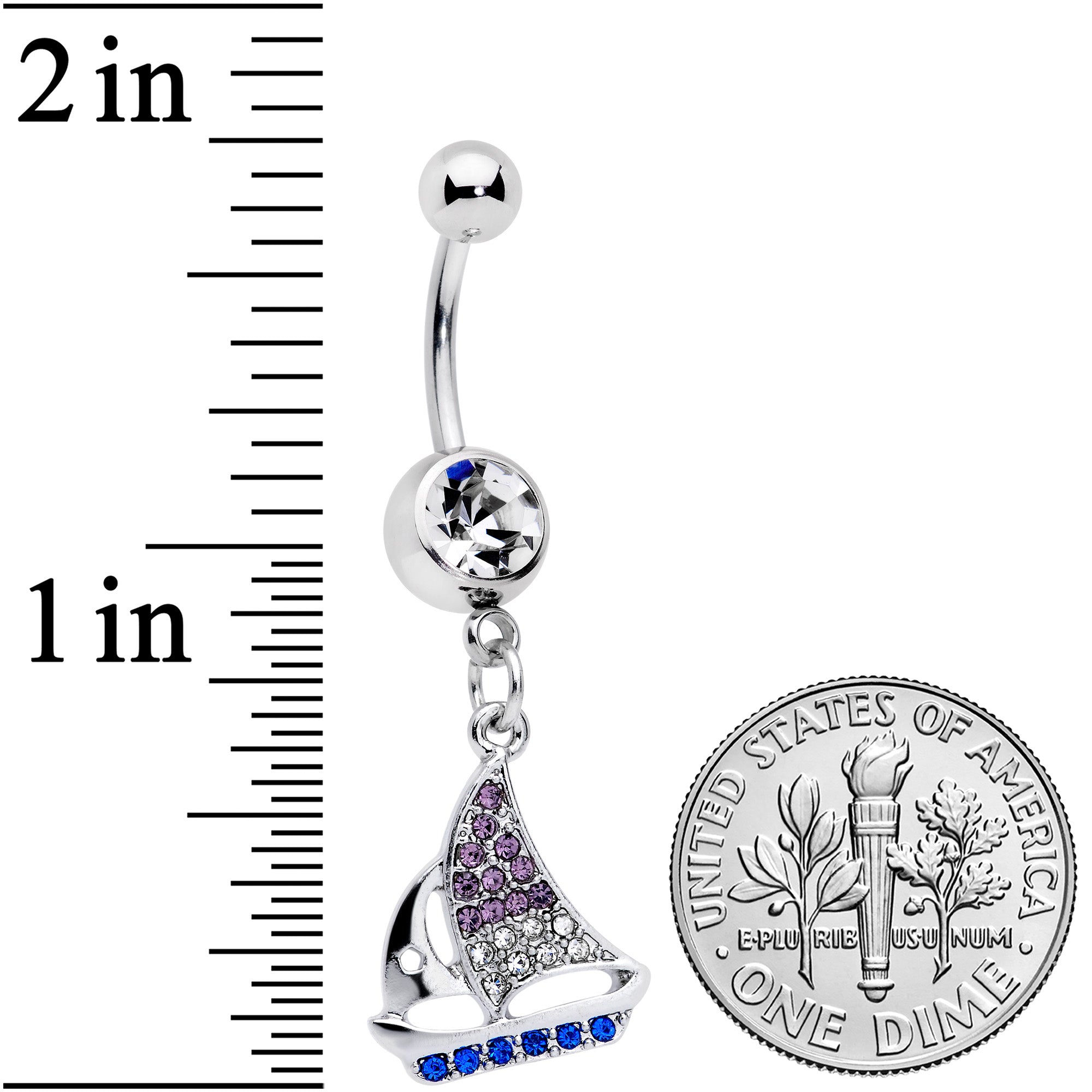 Clear Blue Purple Gem Sailboat Dangle Belly Ring