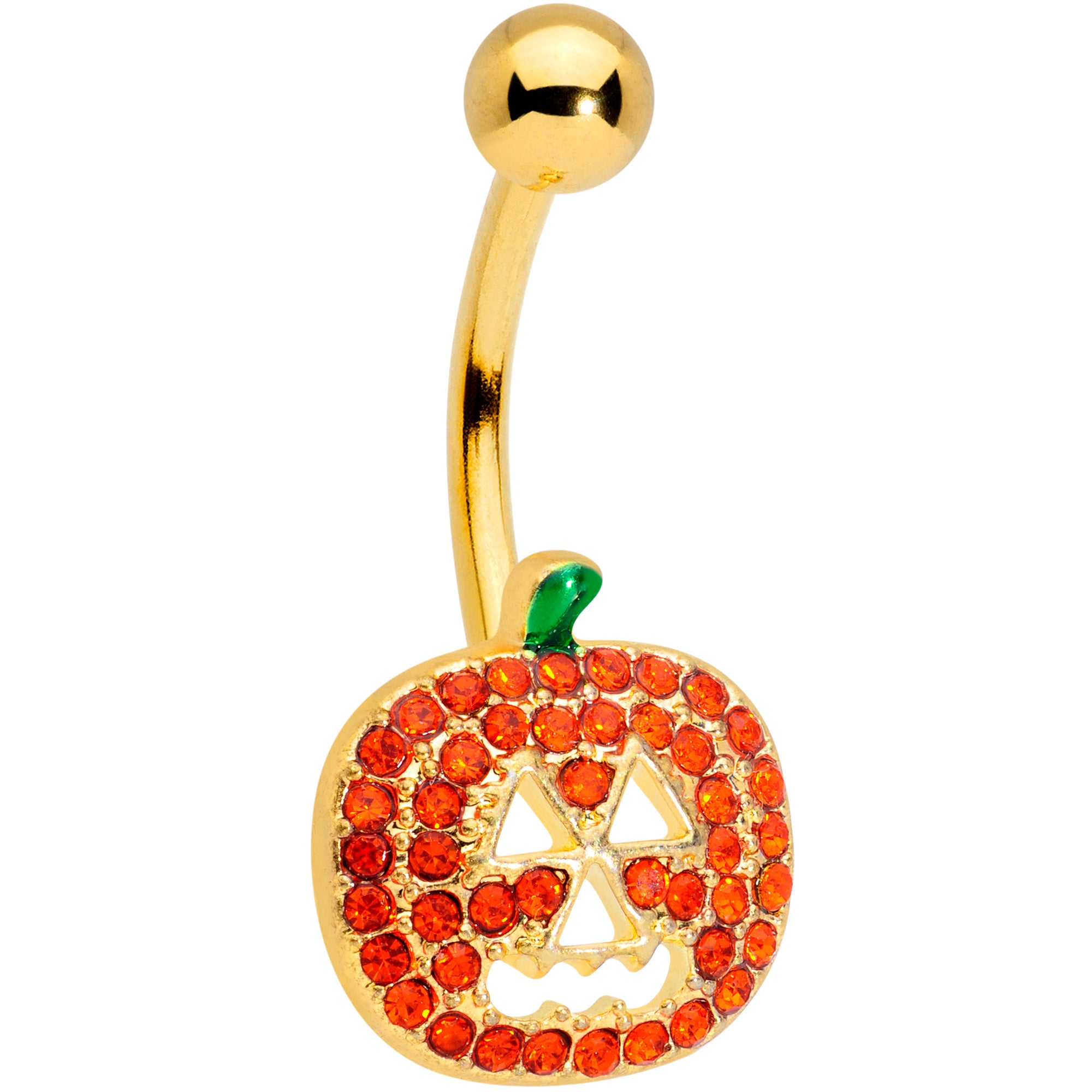 Orange Gem Gold Tone Jack O Lantern Halloween Belly Ring