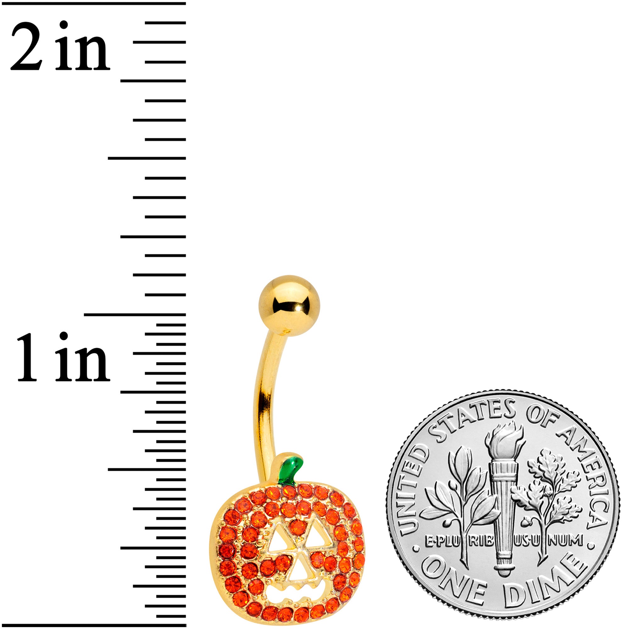 Orange Gem Gold Tone Jack O Lantern Halloween Belly Ring