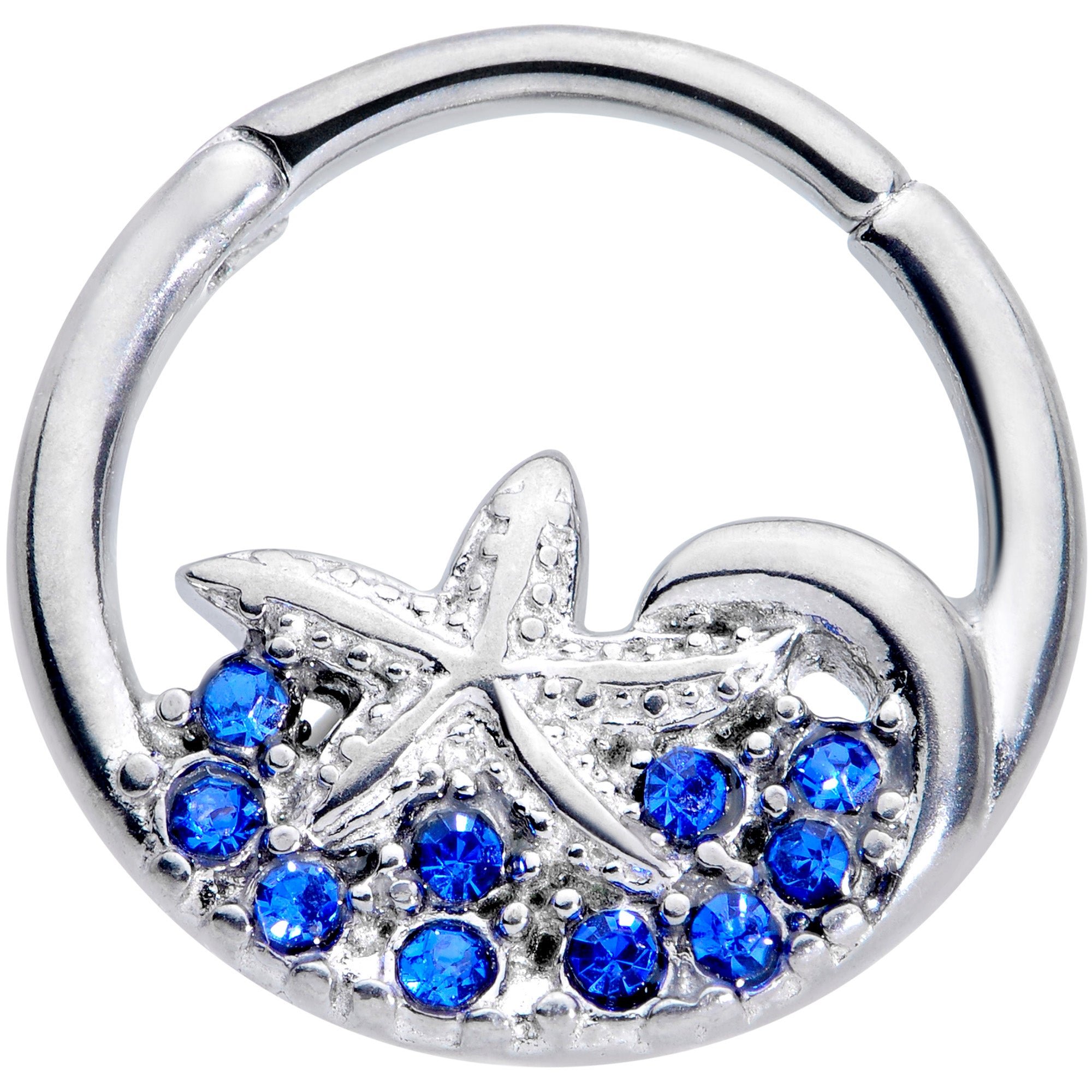 16 Gauge 3/8 Blue Gem Nautical Starfish Hinged Segment Ring