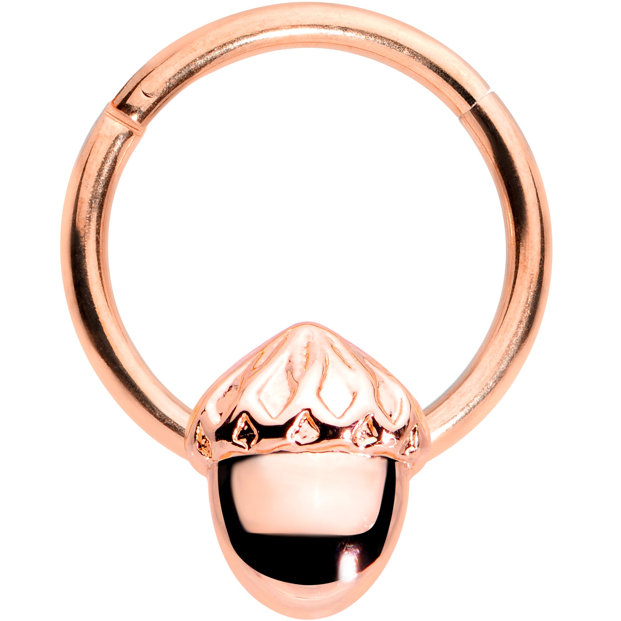 16 Gauge 3/8 Rose Gold Tone Simple Acorn Hinged Segment Ring