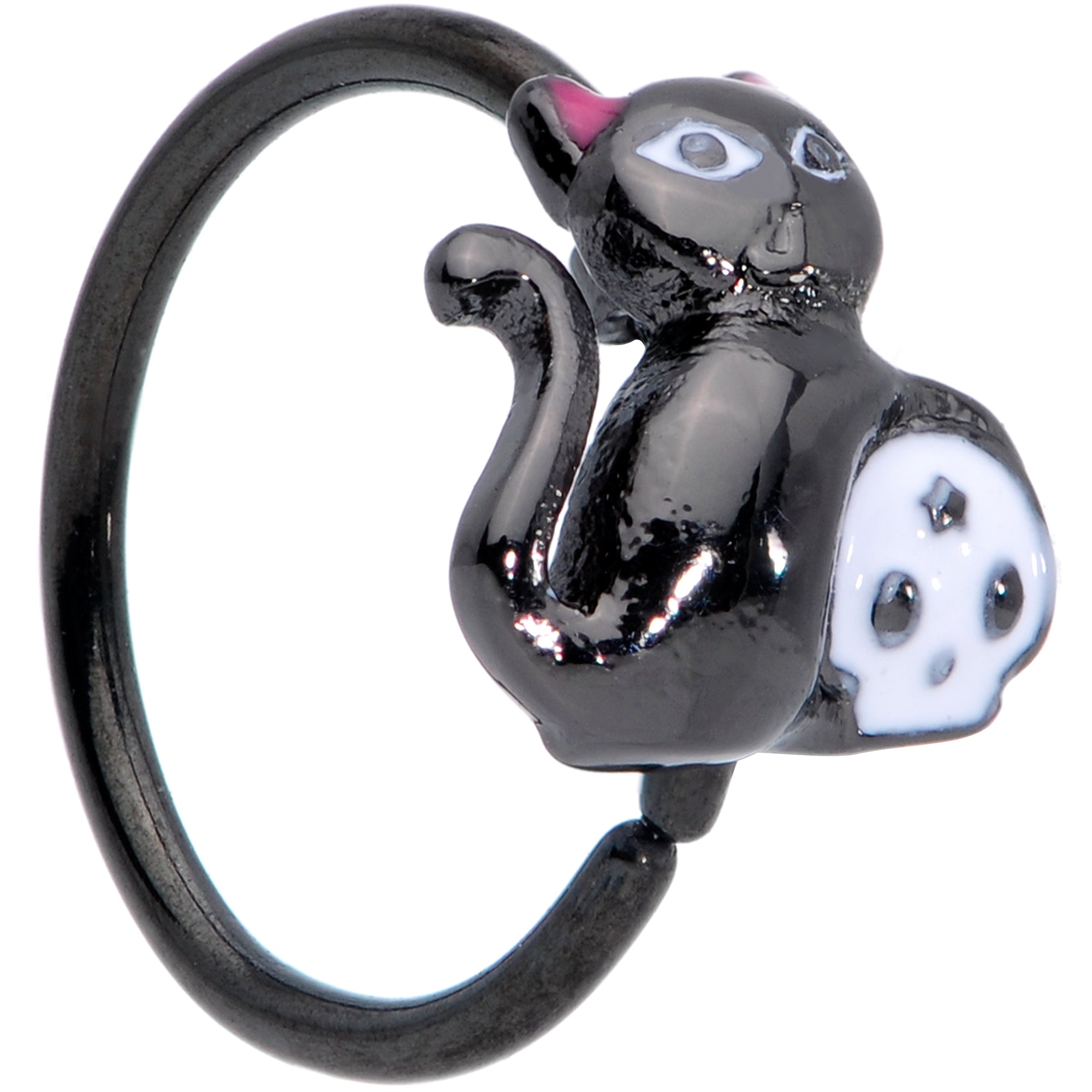 20 Gauge 3/8 Black Cat Skull Halloween Nose Hoop