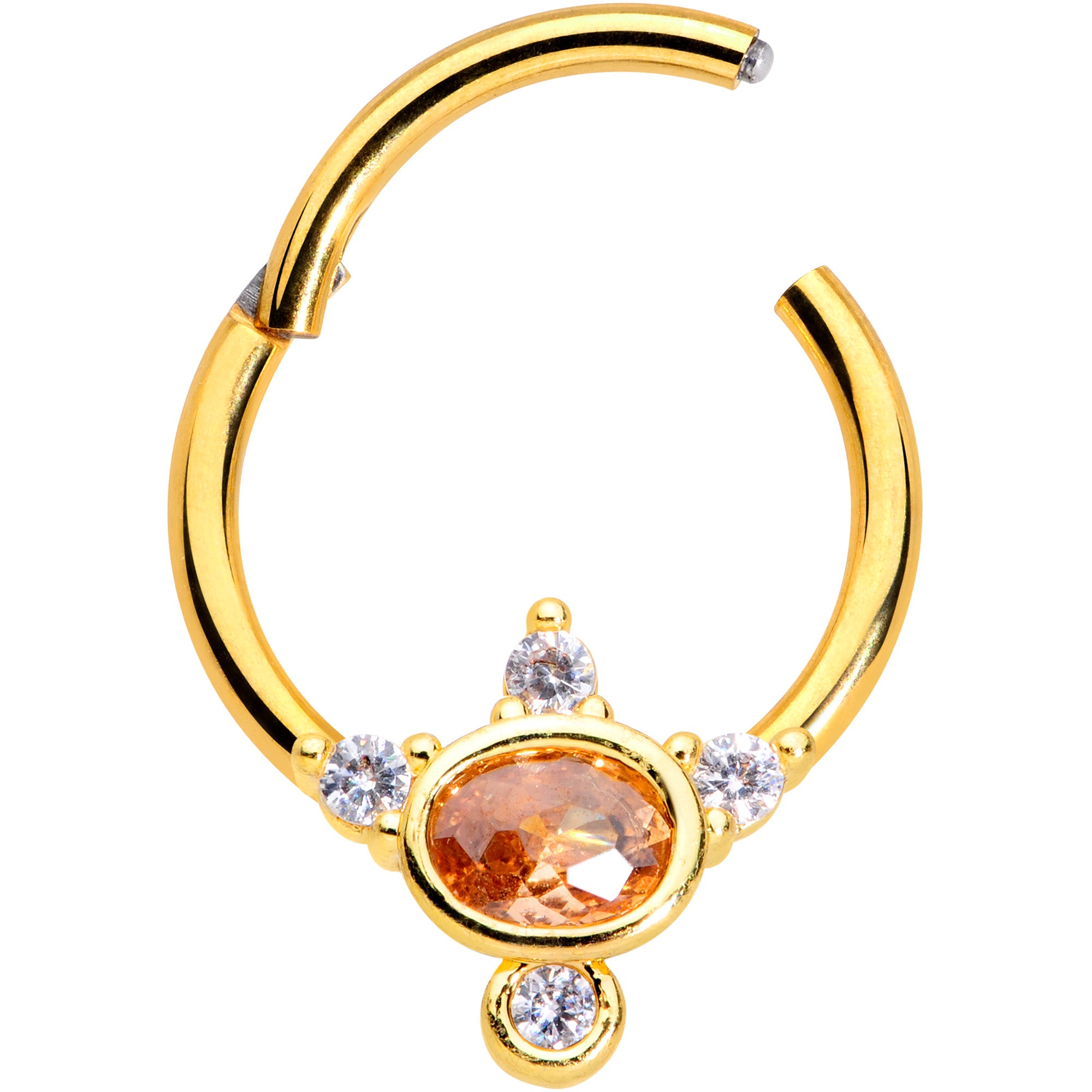 16 Gauge 3/8 Orange CZ Gem Gold Tone Elegant Oval Hinged Segment Ring