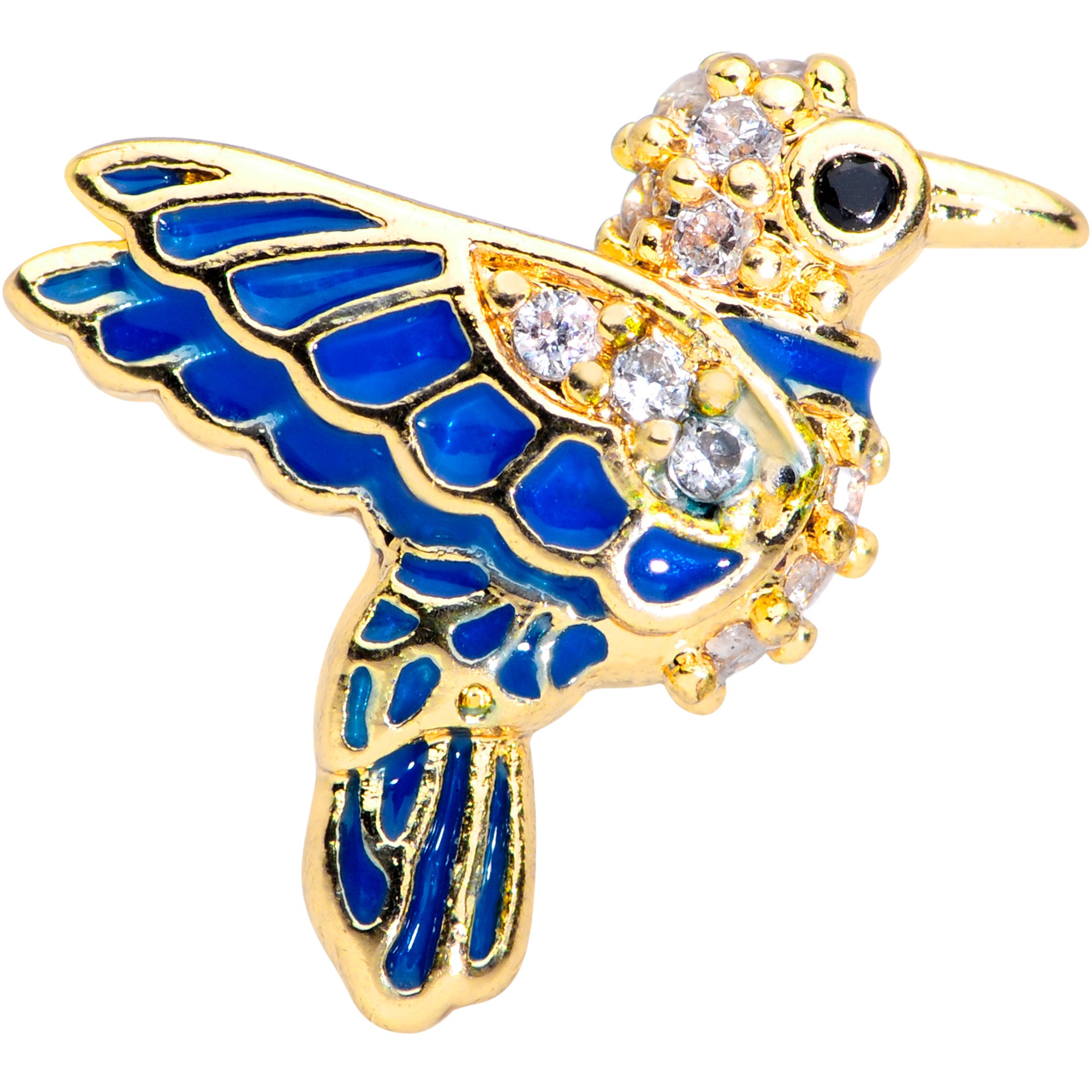 16 Gauge 1/4  Clear Gem Gold Tone Blue Bird Cartilage Tragus