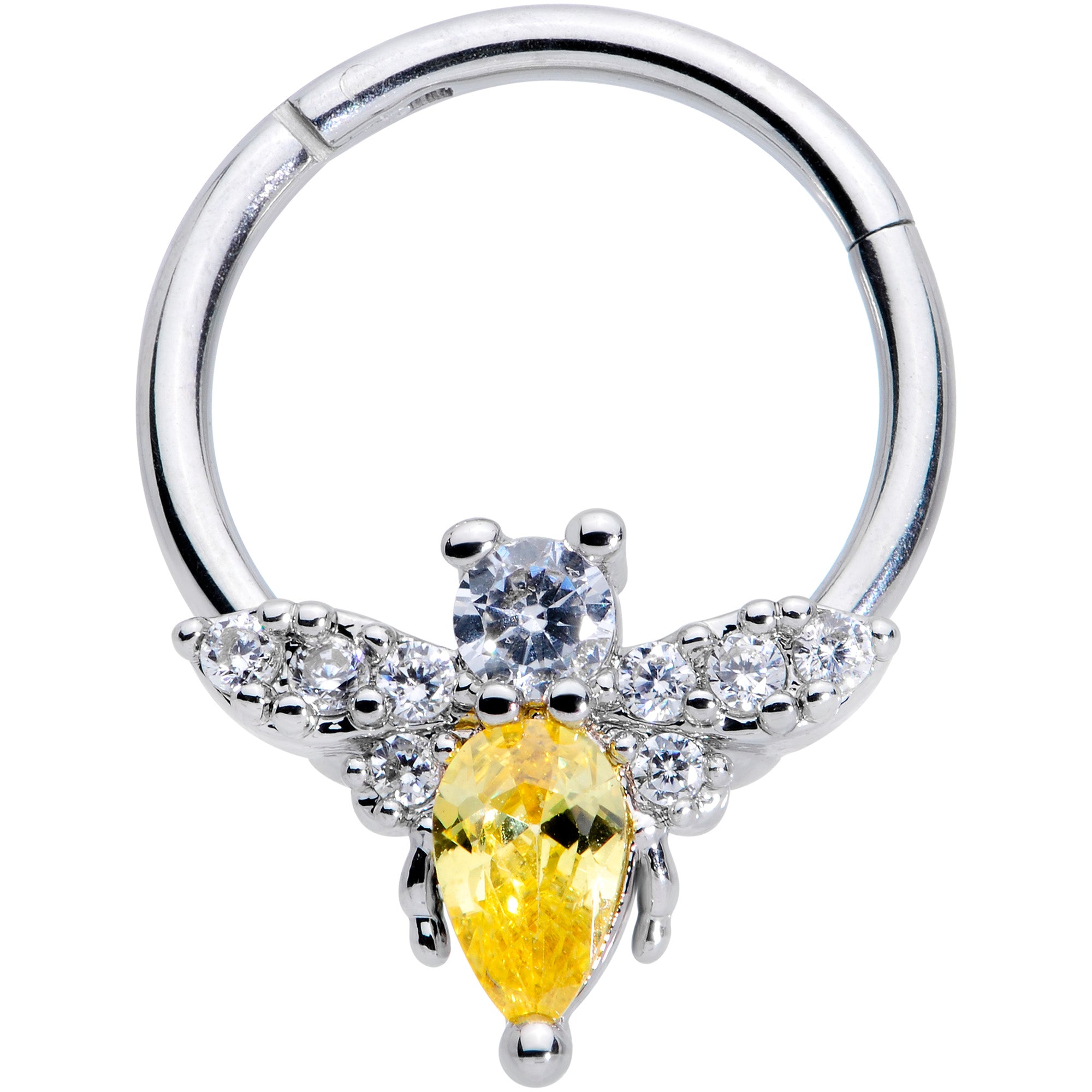 16 Gauge 3/8 Yellow CZ Gem Bee Hinged Segment Ring