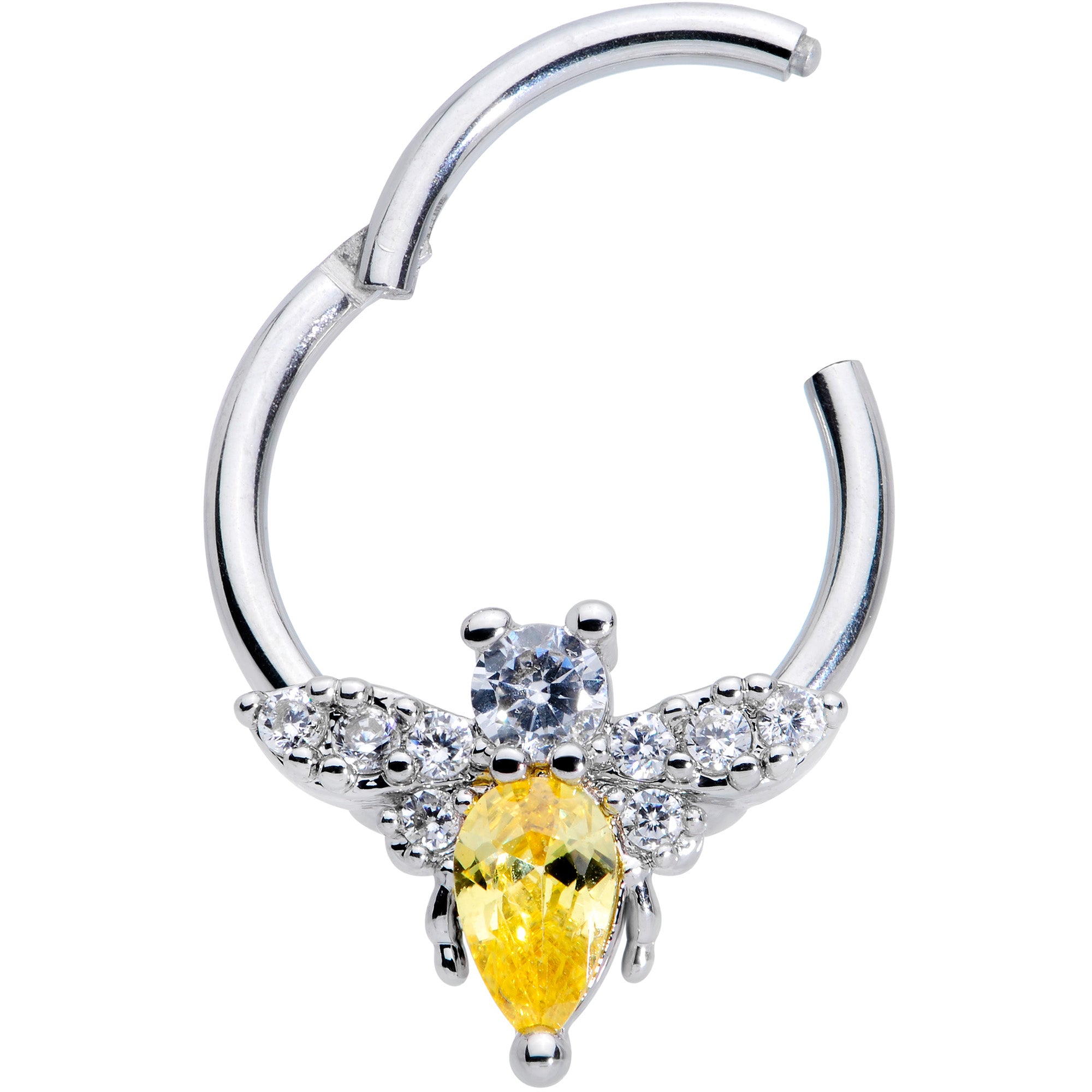 16 Gauge 3/8 Yellow CZ Gem Bee Hinged Segment Ring