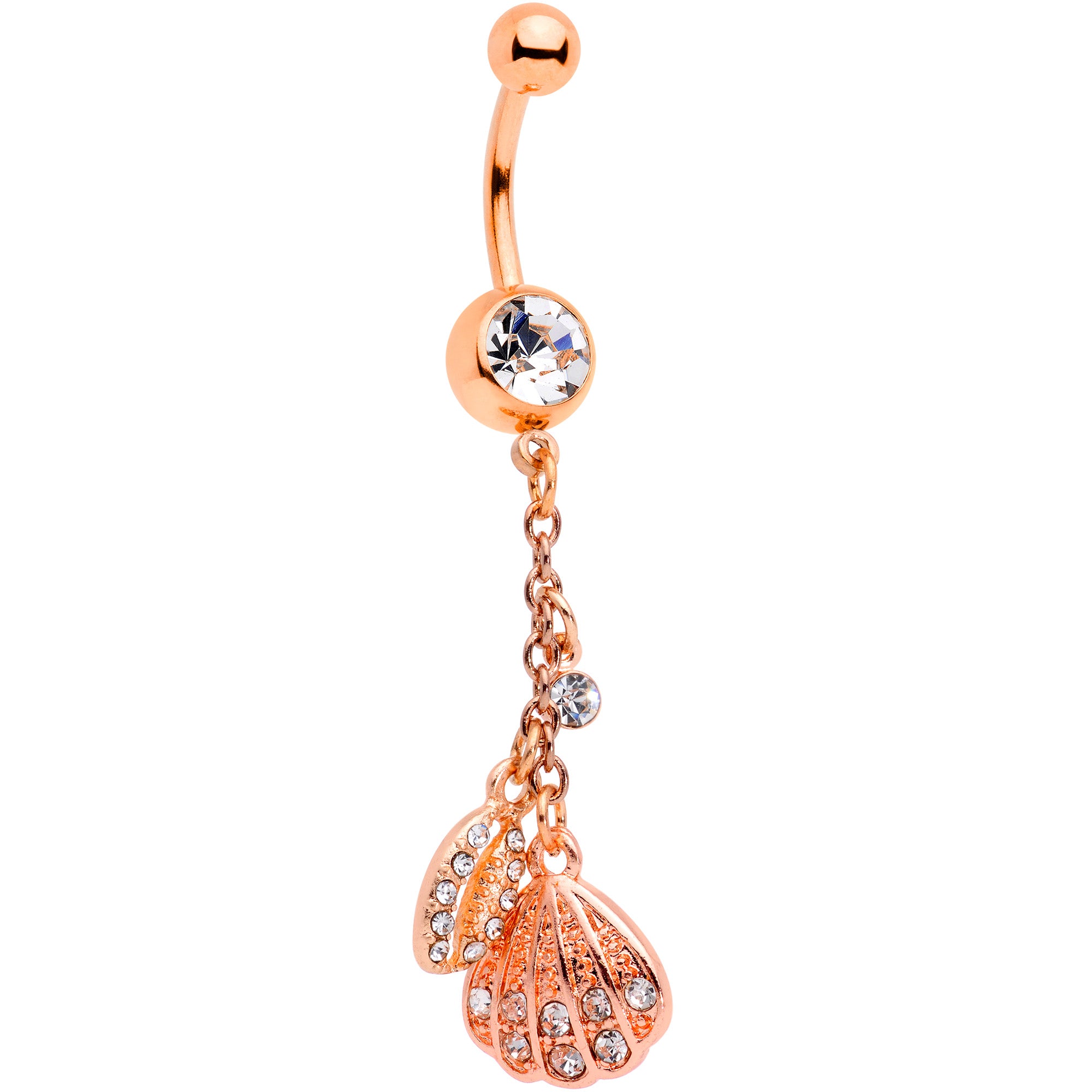 Clear Gem Rose Gold Tone Nautical Shell Dangle Belly Ring