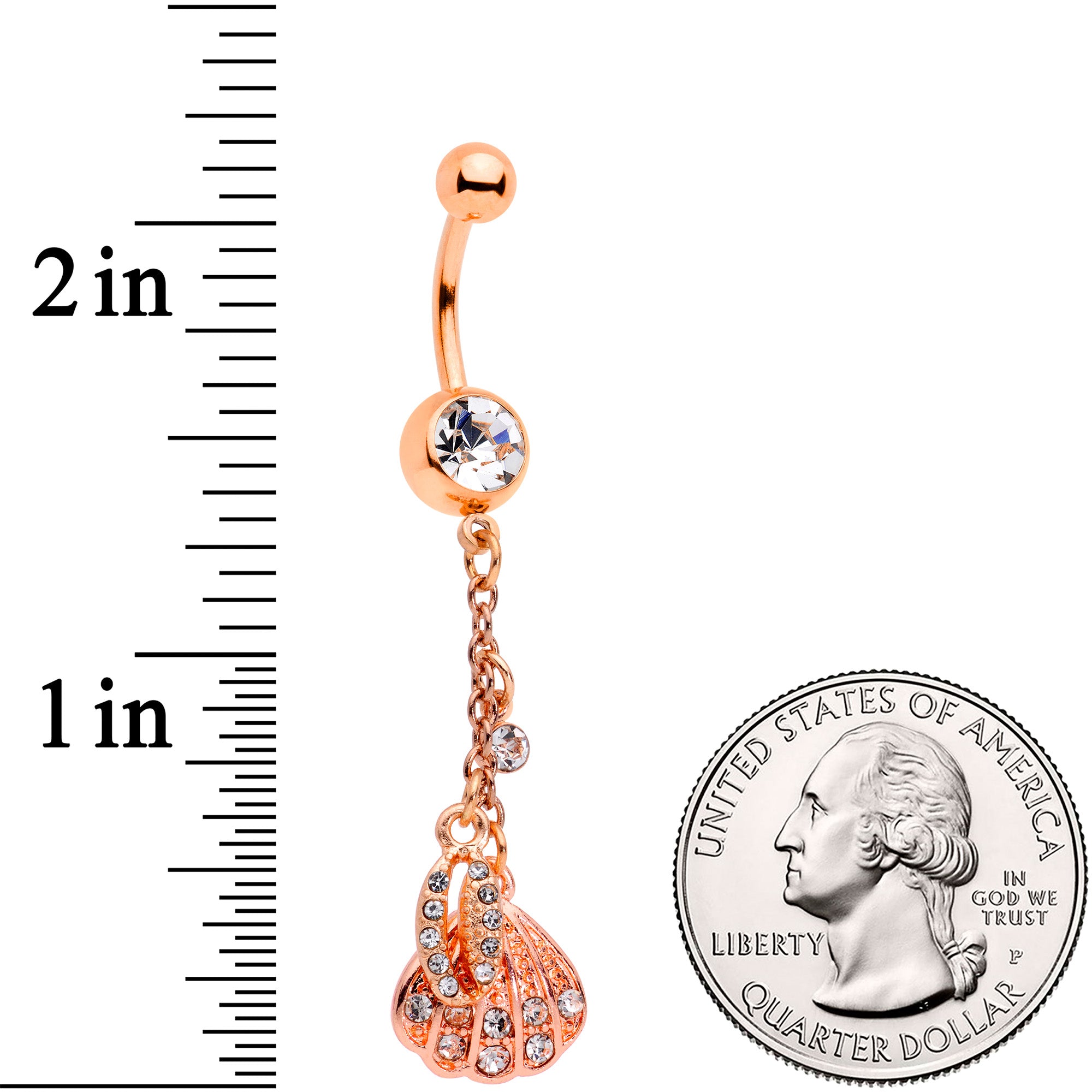 Clear Gem Rose Gold Tone Nautical Shell Dangle Belly Ring