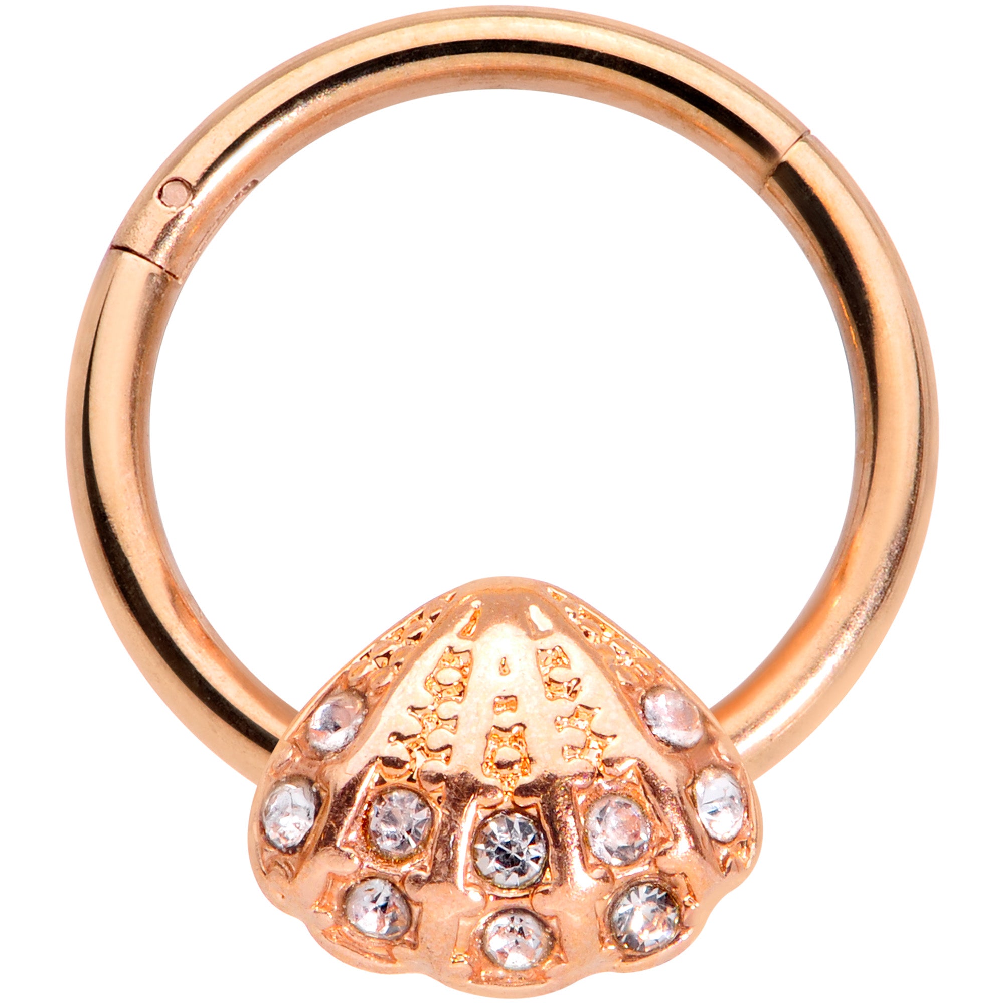 16 Gauge 3/8 Clear Gem Rose Gold Tone Shell Hinged Segment Ring