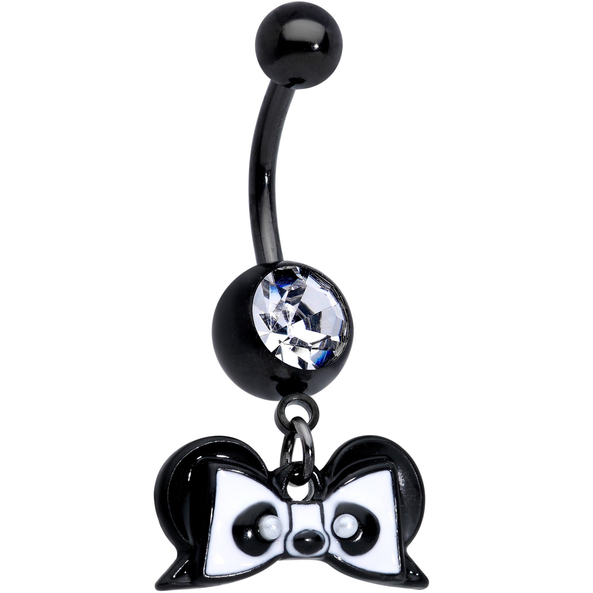 Clear Gem Black Bow Panda Bear Dangle Belly Ring