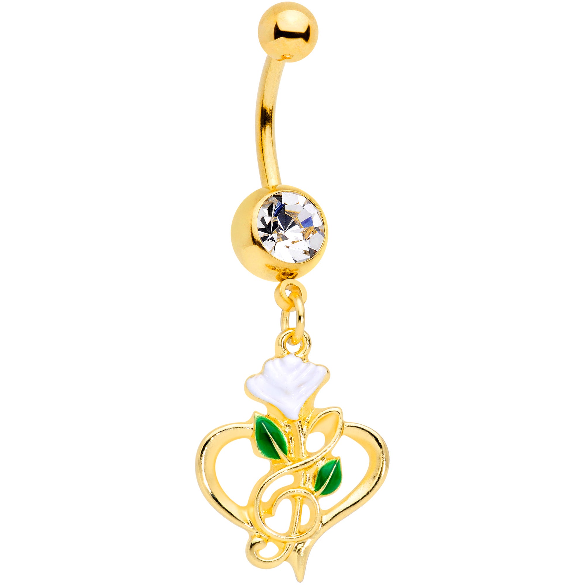 Clear Gem Gold Tone Heart Music Valentines Day Dangle Belly Ring