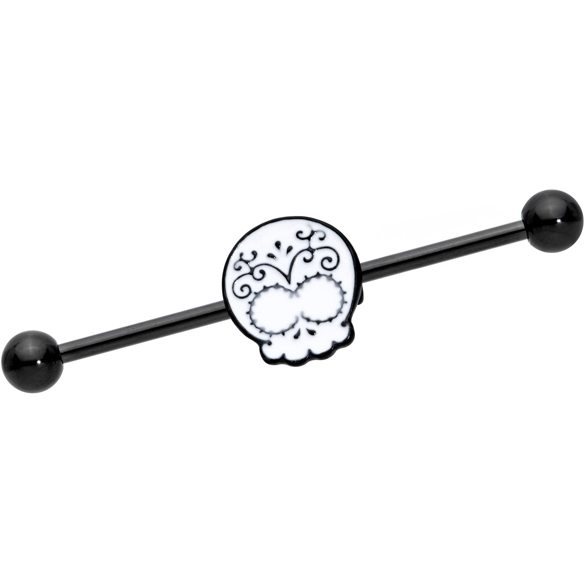 14 Gauge Black White Calavera Sugar Skull Industrial Barbell 38mm