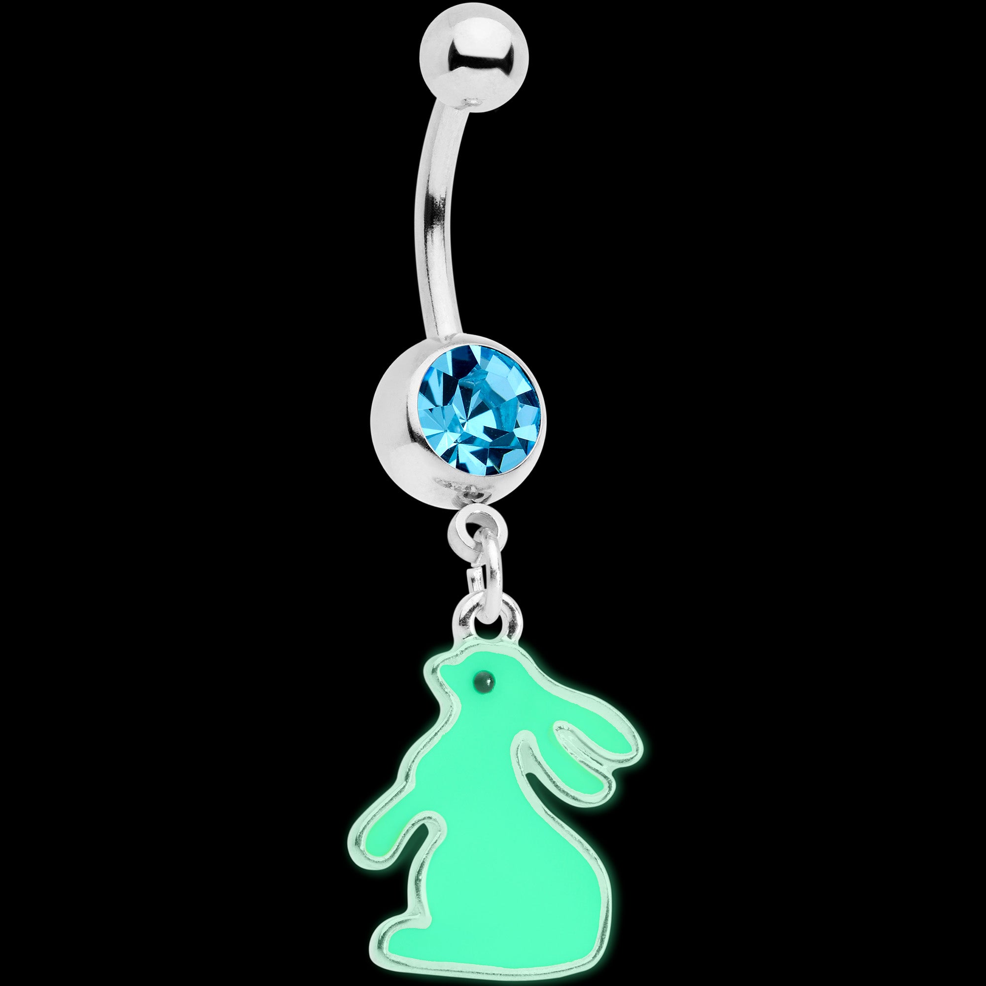 Aqua Gem Easter Bunny Glow in the Dark Dangle Belly Ring