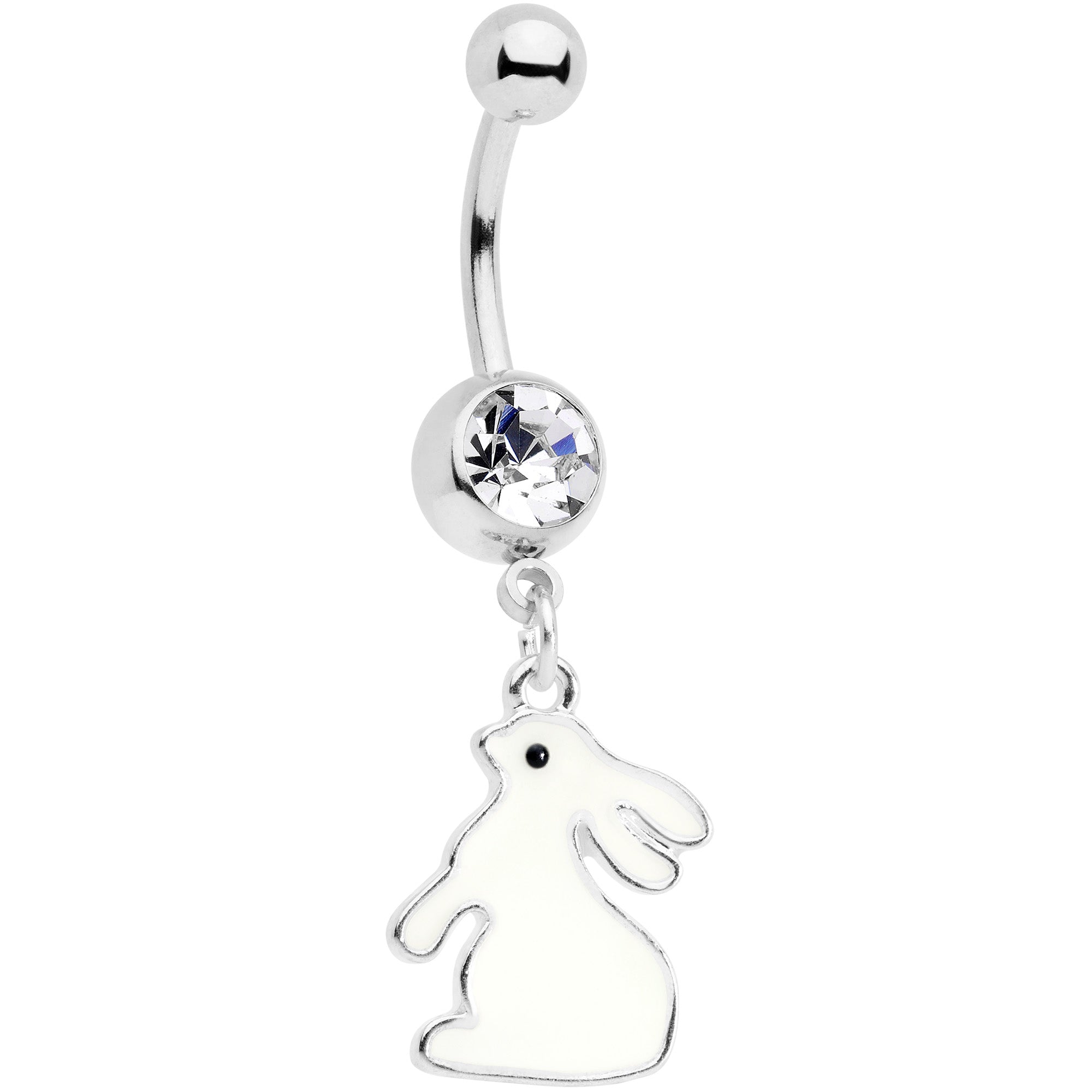 Clear Gem Easter Bunny Glow in the Dark Dangle Belly Ring