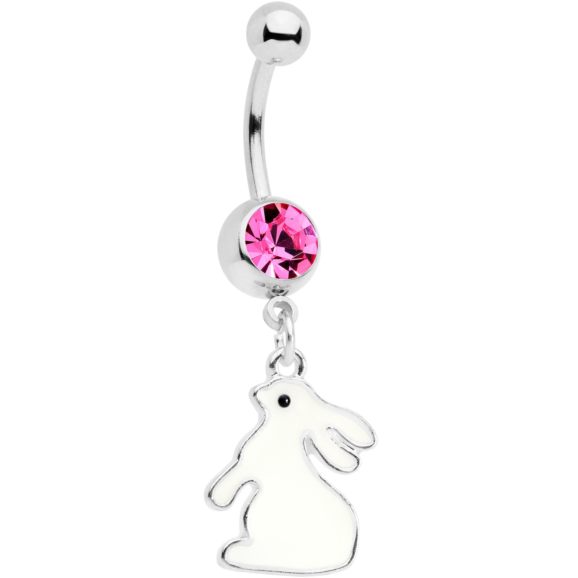 Pink Gem Easter Bunny Glow in the Dark Dangle Belly Ring