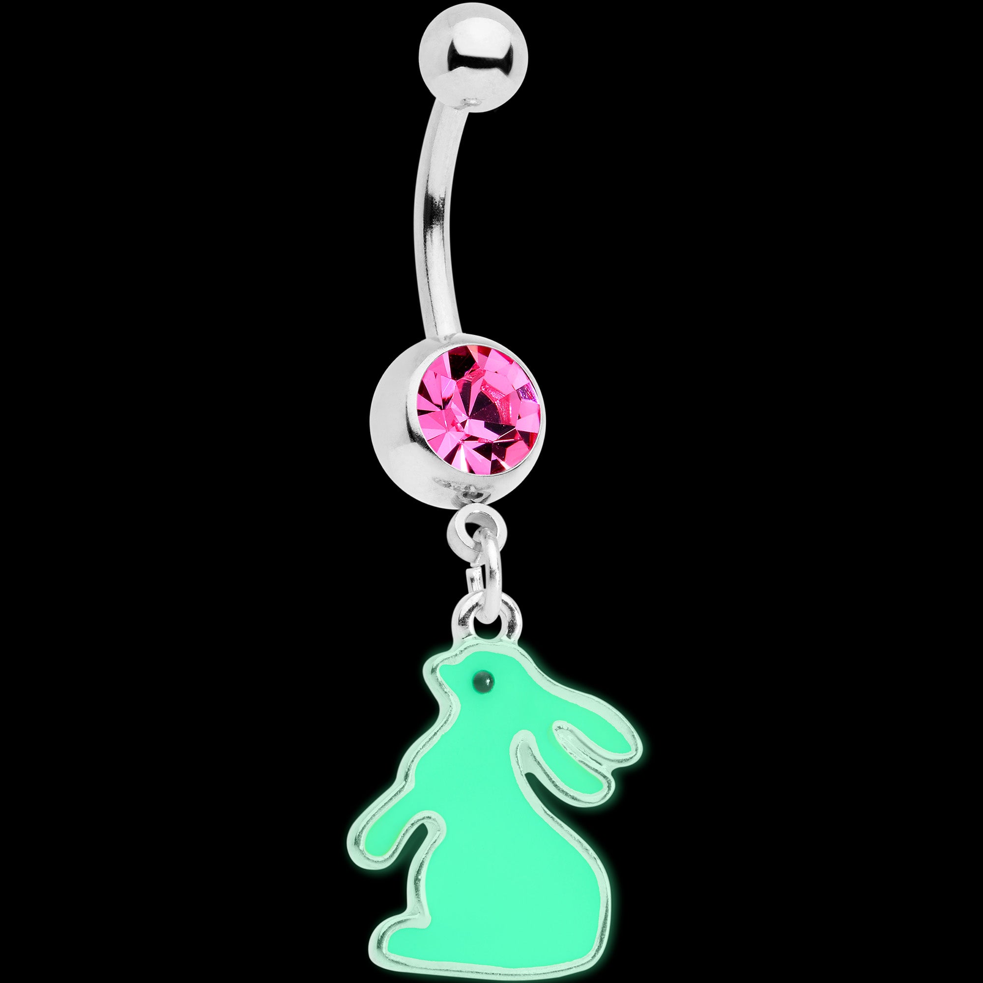 Pink Gem Easter Bunny Glow in the Dark Dangle Belly Ring