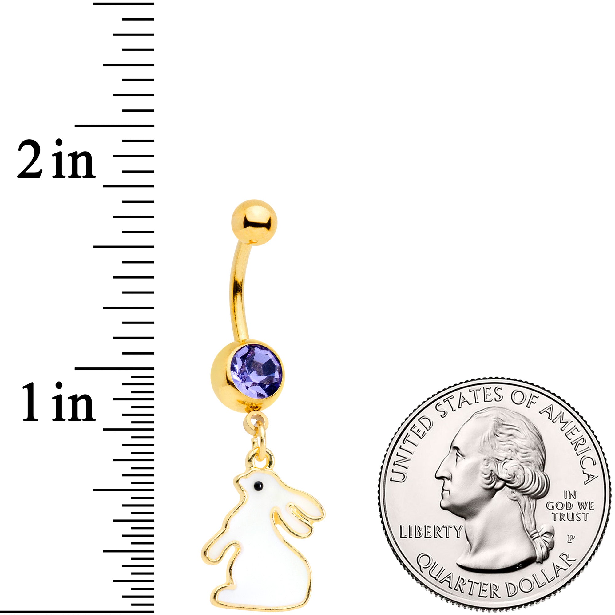 Purple Gem Gold Tone Easter Bunny Glow in the Dark Dangle Belly Ring