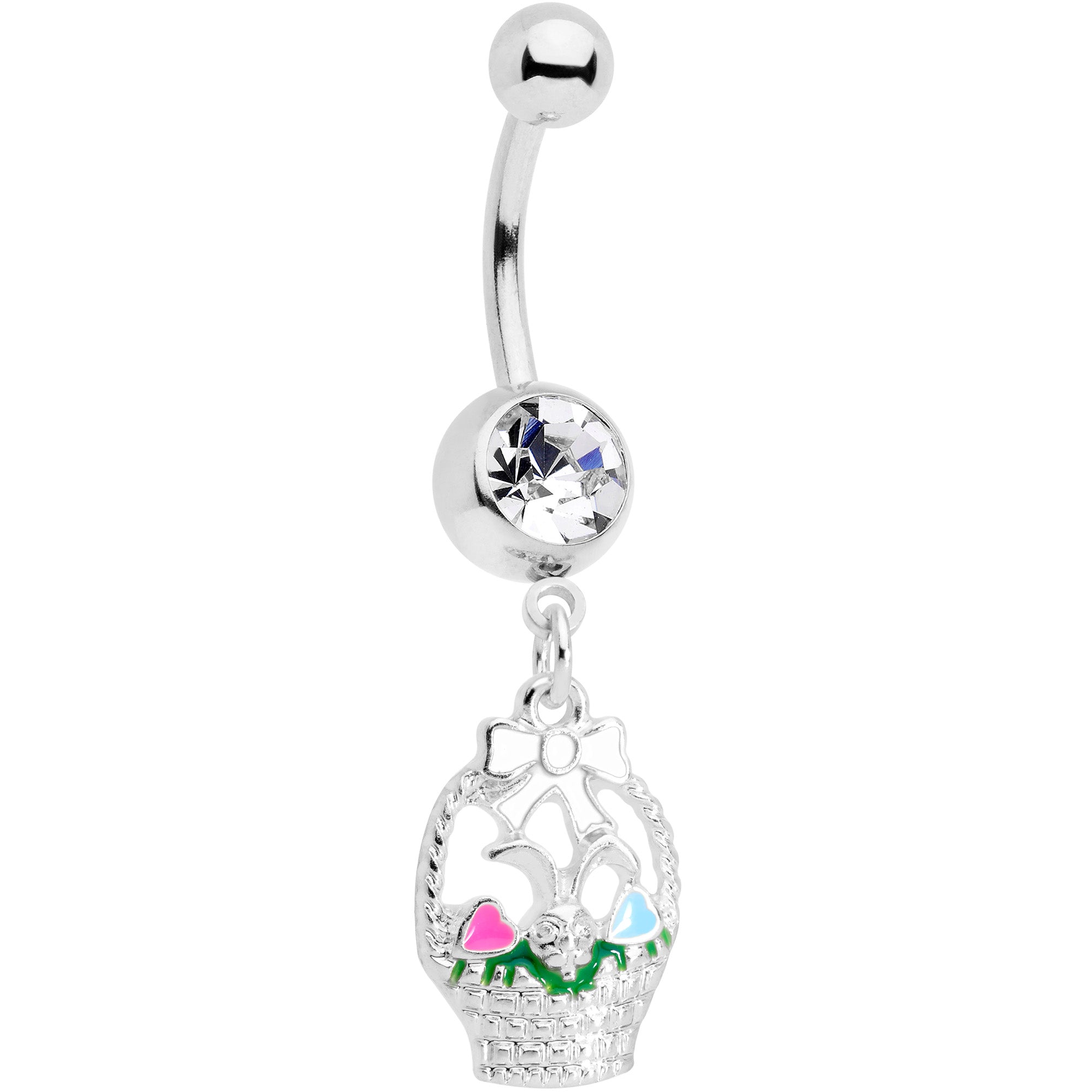 Clear Gem Easter Basket Dangle Belly Ring