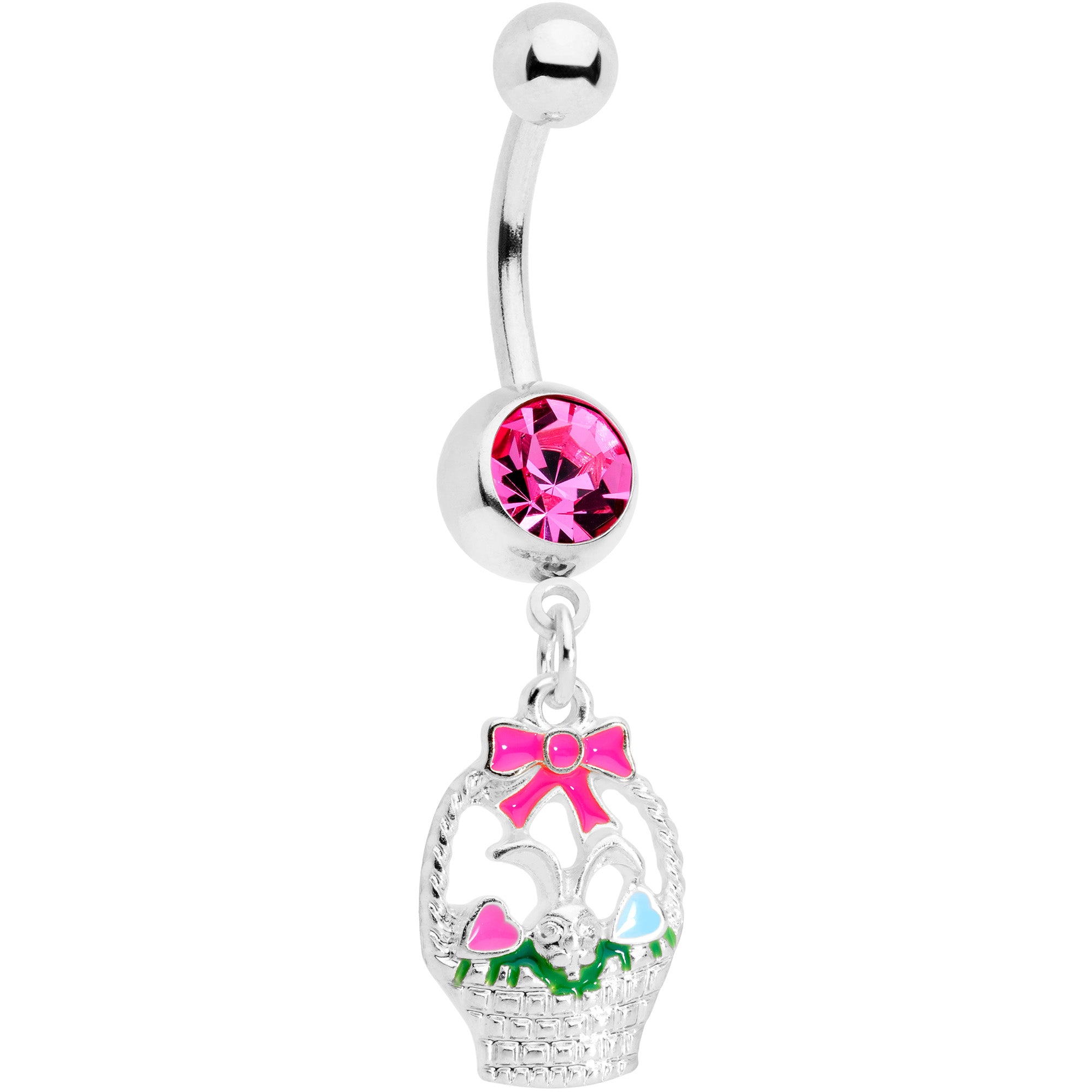 Pink Gem Easter Basket Dangle Belly Ring