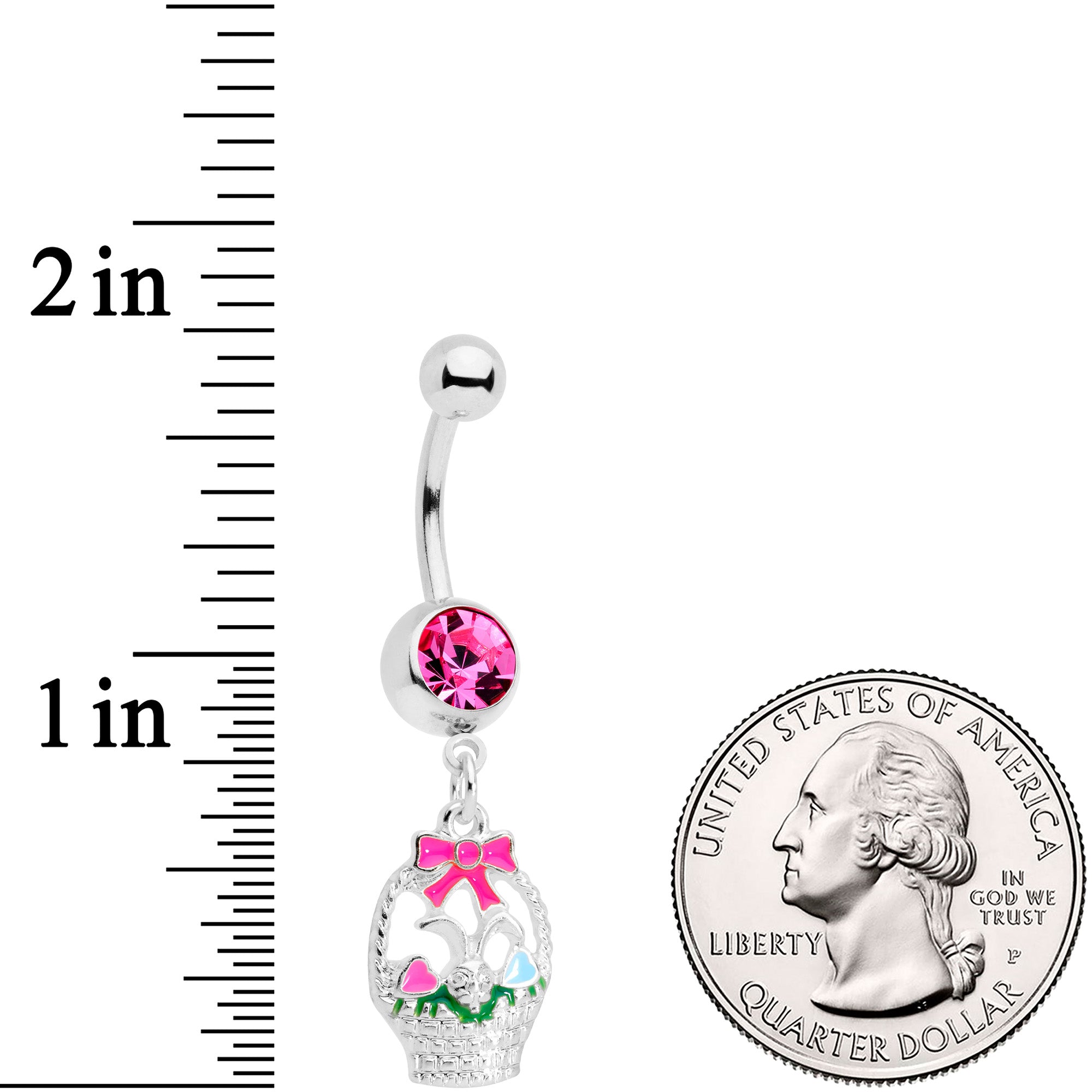 Pink Gem Easter Basket Dangle Belly Ring