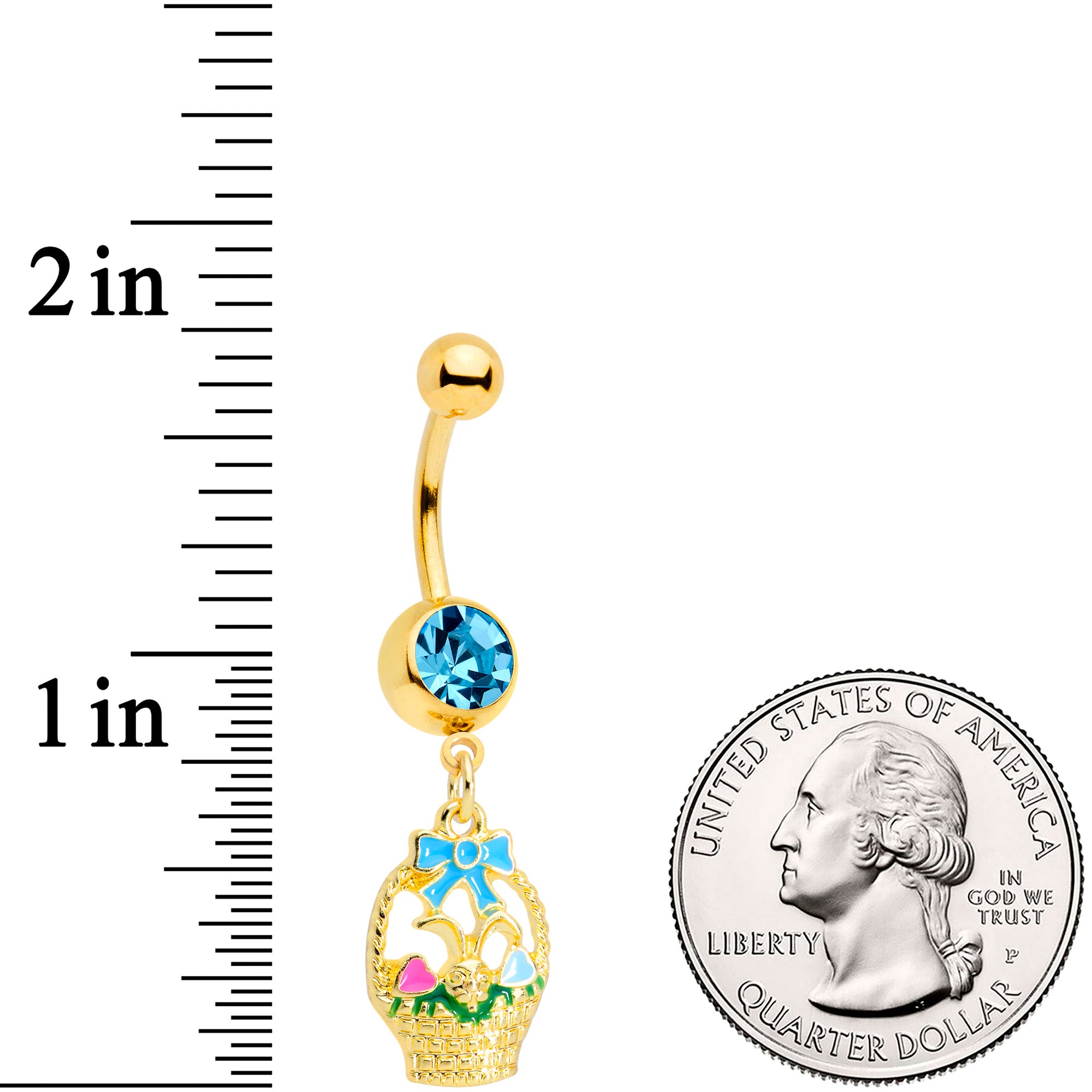 Aqua Gem Gold Tone Easter Basket Dangle Belly Ring