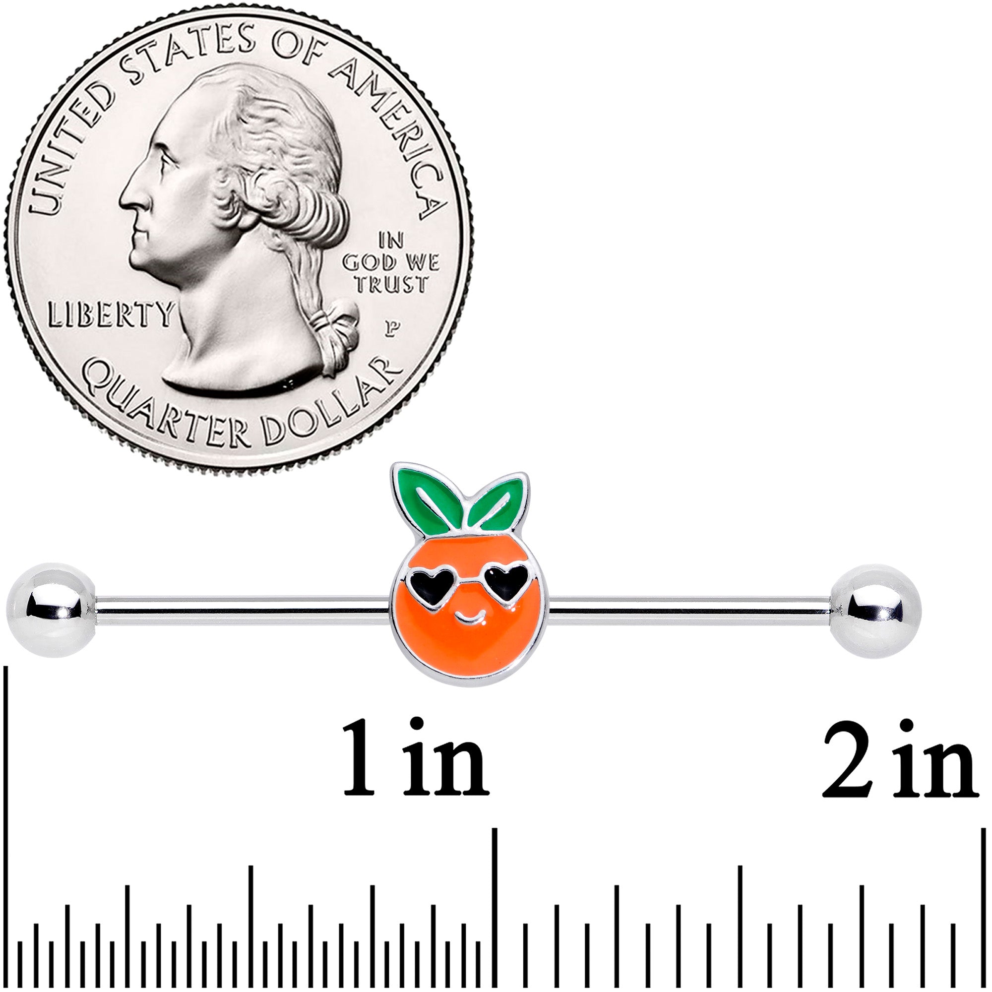 14 Gauge Citrus Fun Orange Fruit Industrial Barbell 38mm