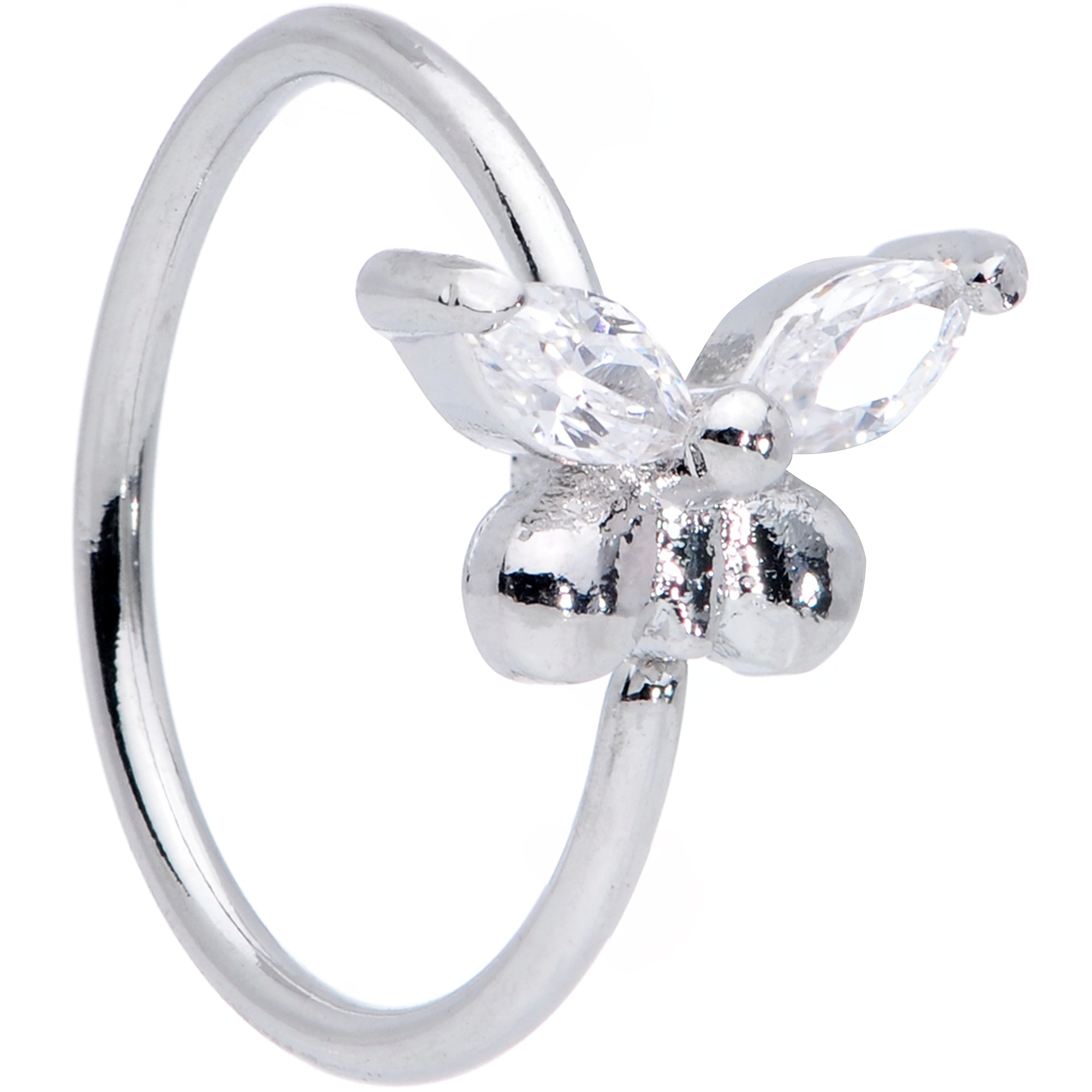 20 Gauge 5/16 Clear CZ Gem Glam Butterfly Nose Hoop