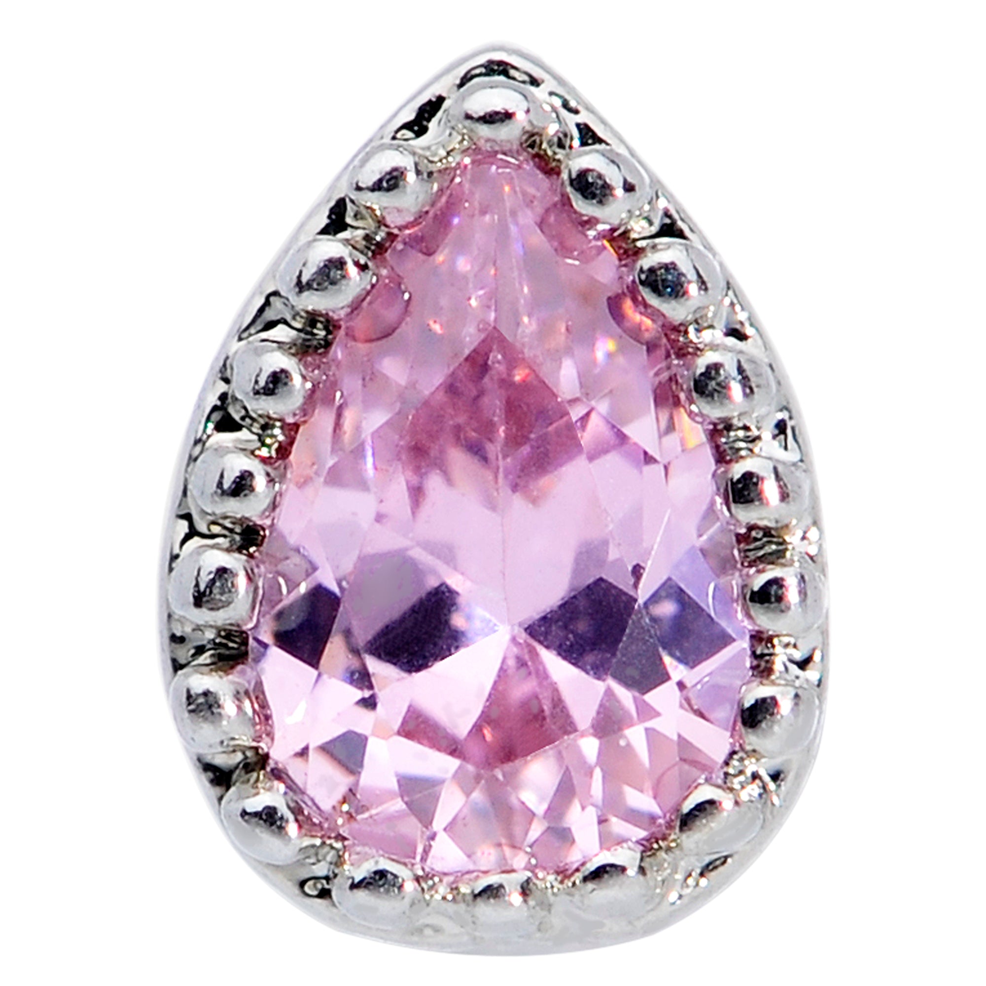 20 Gauge 1/4 Pink CZ Gem Teardrop Nose Bone