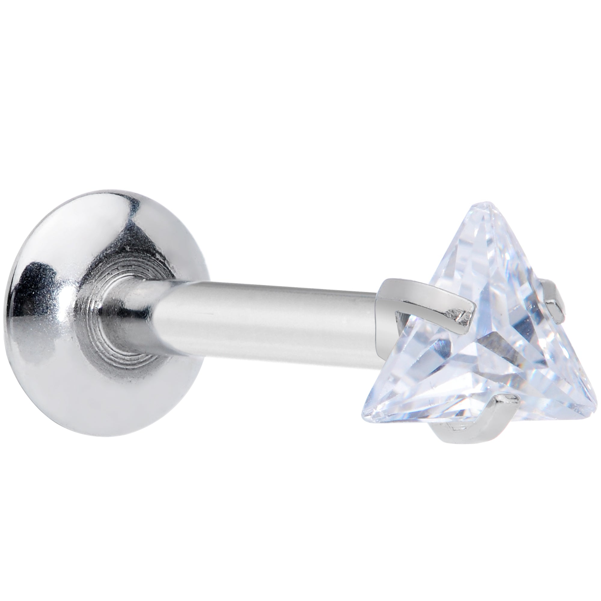 16 Gauge 5/16 Clear CZ Gem Triangle Internal Thread Labret Tragus