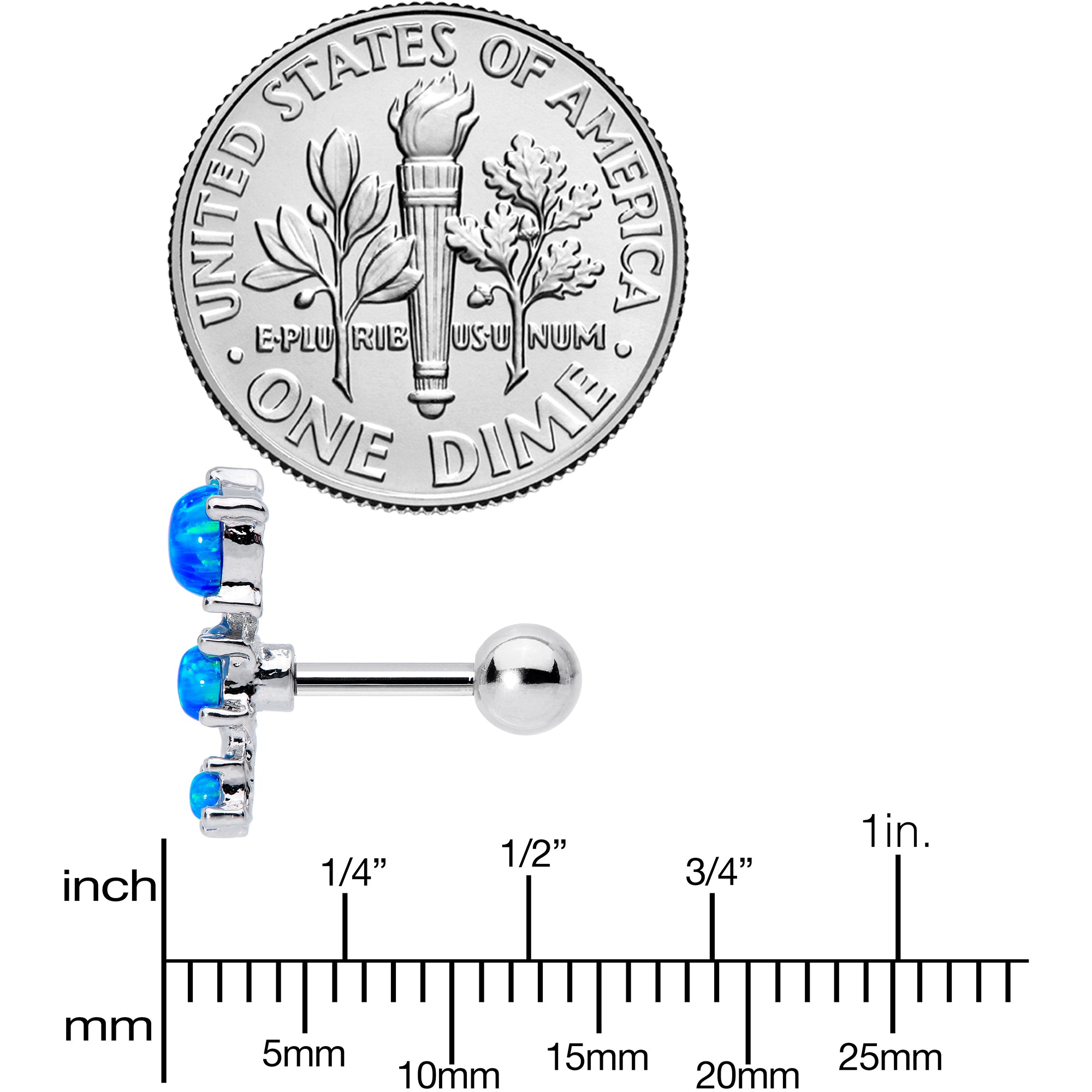 16 Gauge 1/4 Blue Synthetic Opal Triad Cartilage Tragus