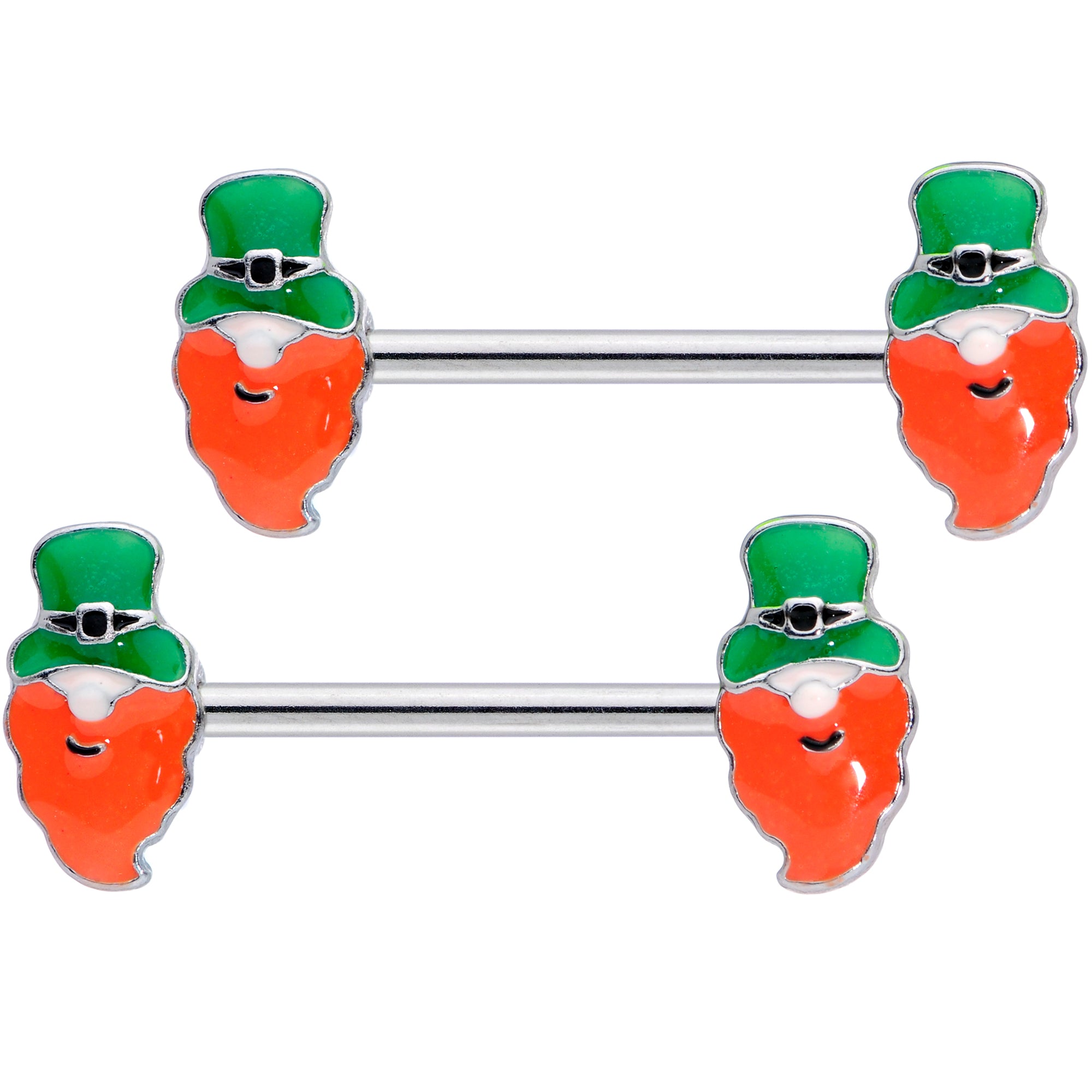 14 Gauge 9/16 Green Leprechaun St Patricks Day Nipple Ring Set of 4