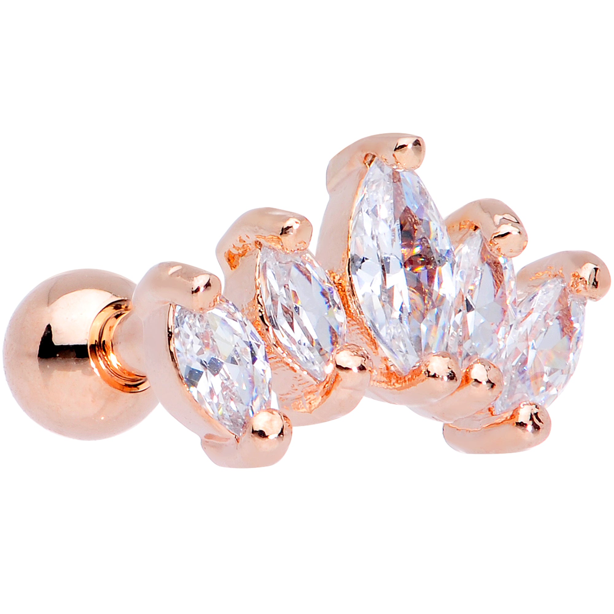 16 Gauge 1/4 Clear CZ Gem Rose Gold Tone Crown Cartilage Tragus Earring