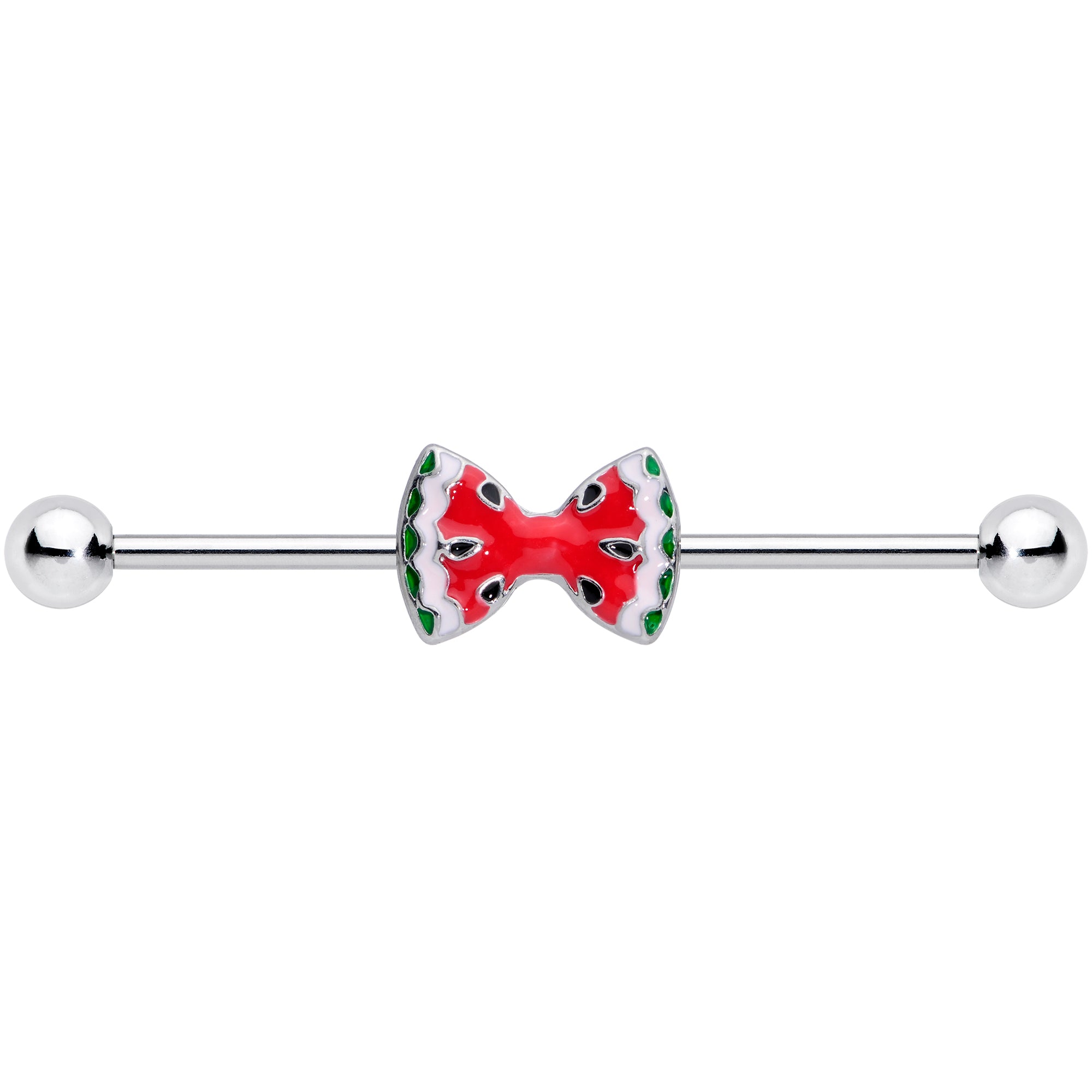 14 Gauge Red Sweet Summer Watermelon Bow Industrial Barbell 38mm