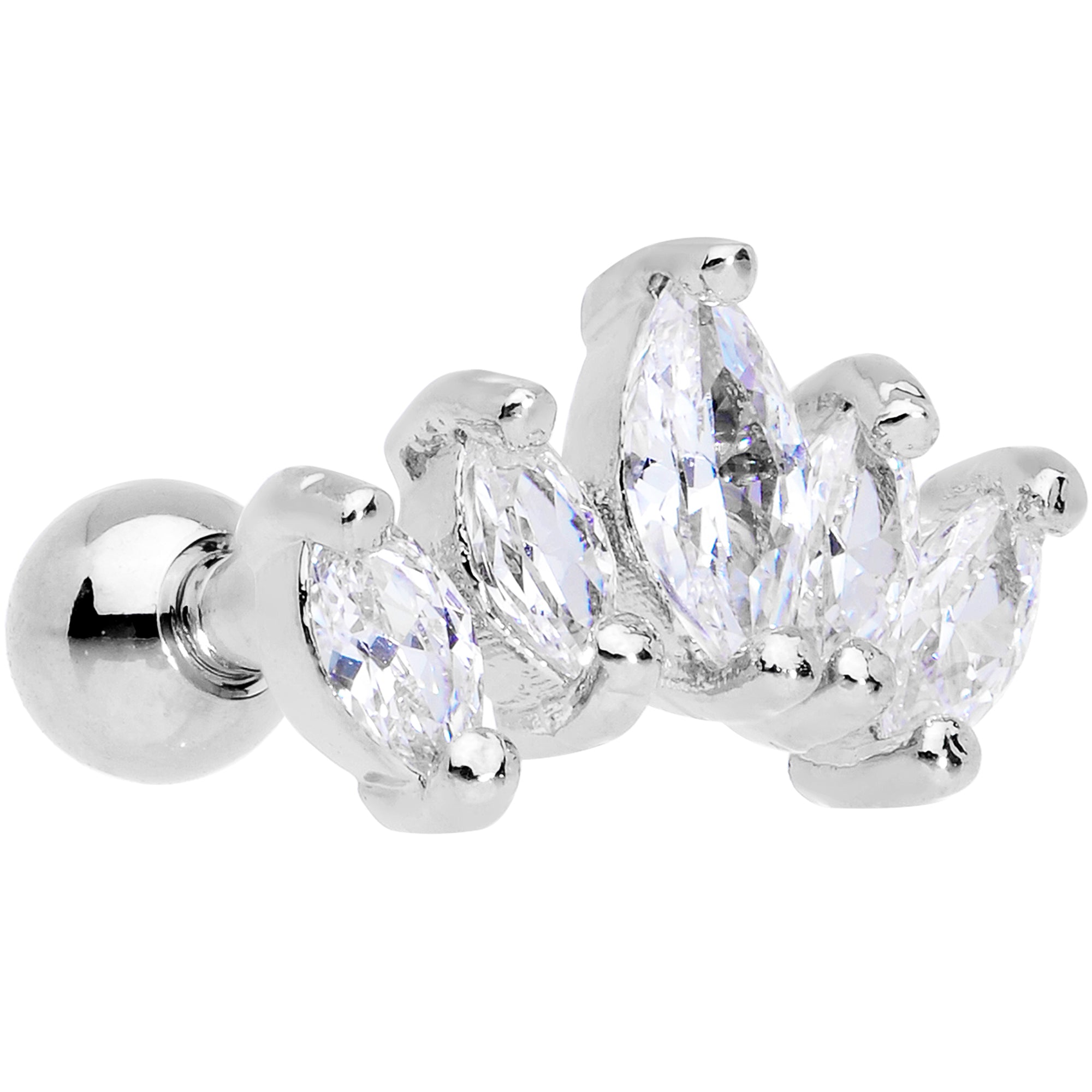 16 Gauge 1/4 Clear CZ Gem Crown Cartilage Tragus Earring