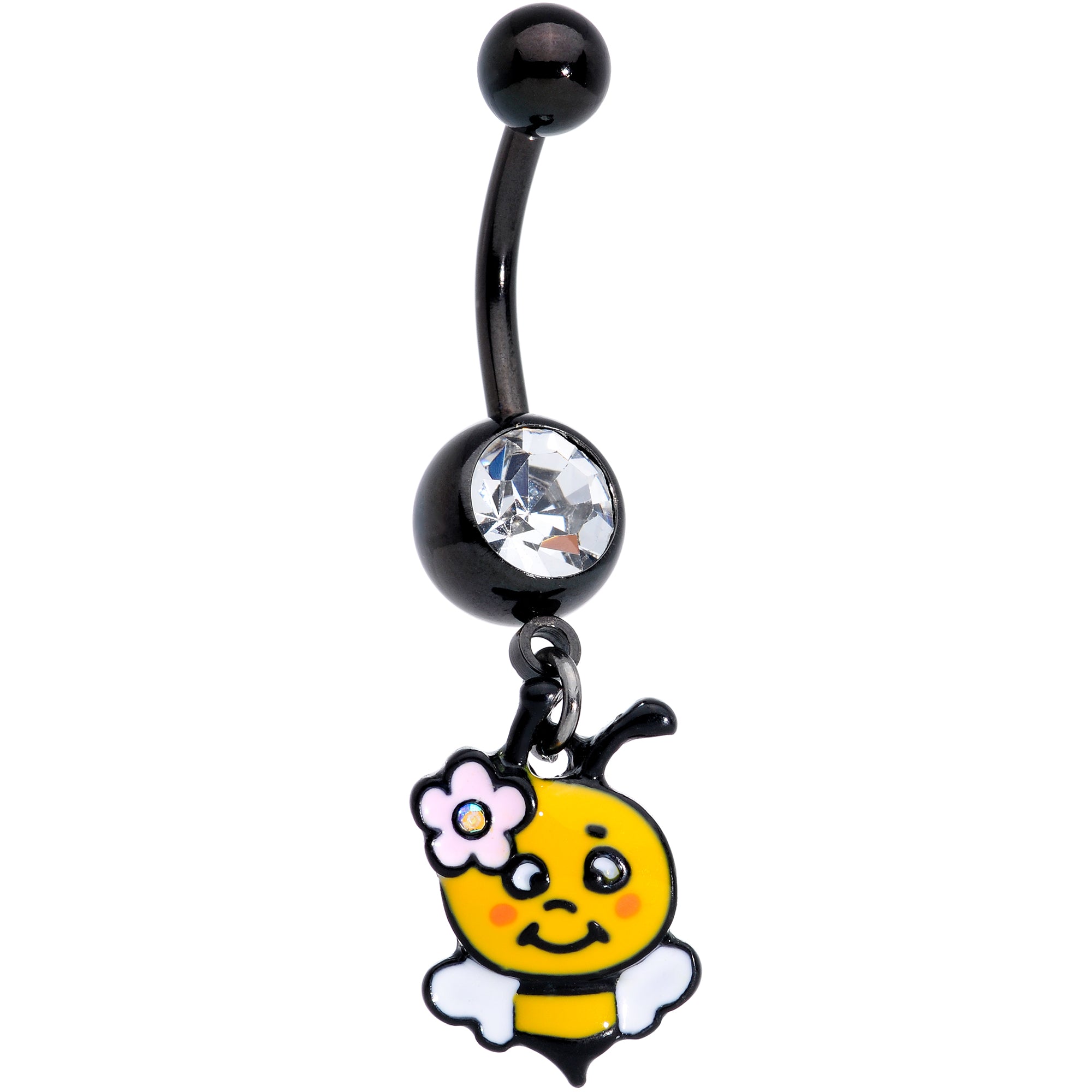 Clear Aurora Gem Black Happy Bee Dangle Belly Ring