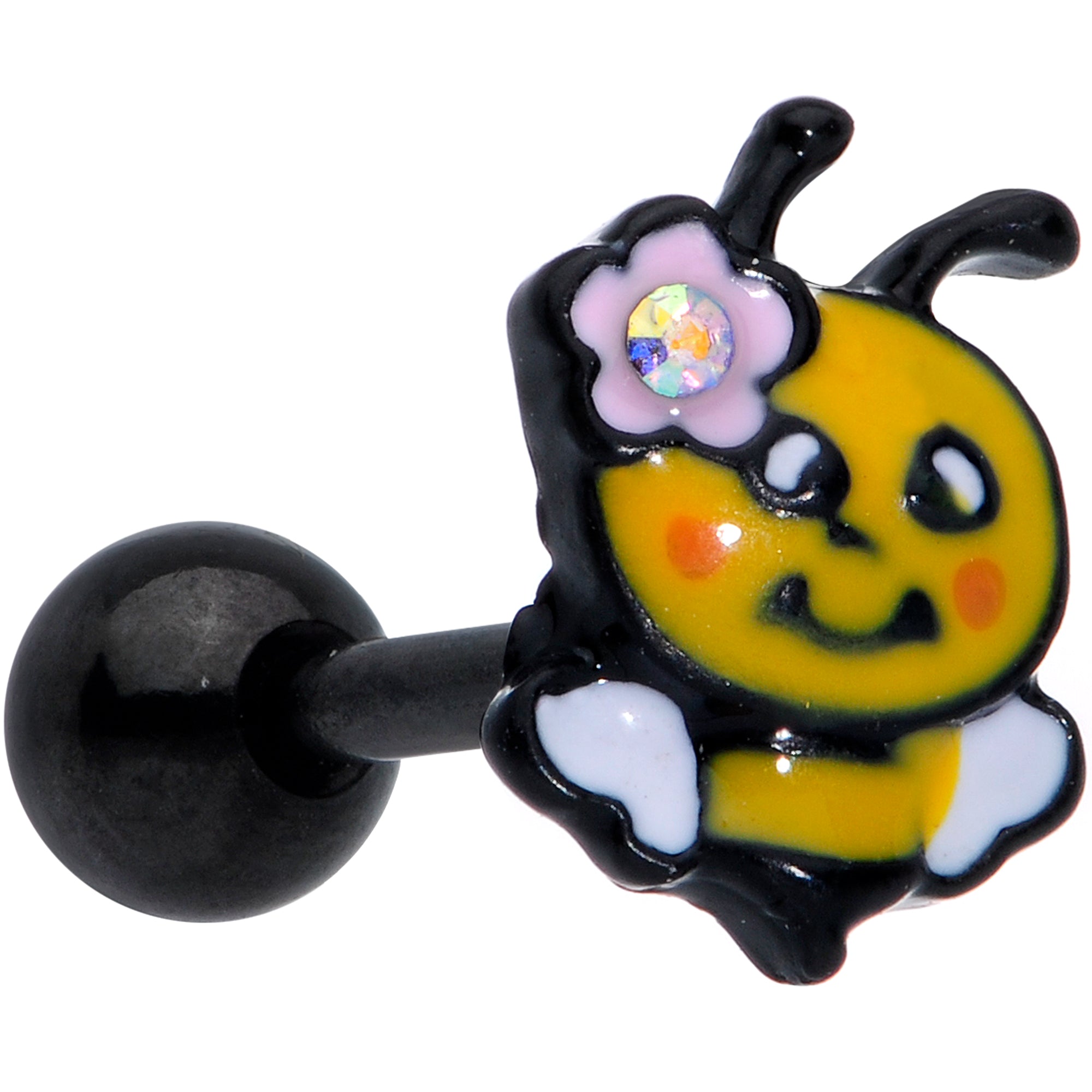 16 Gauge 1/4 Aurora Gem Black Yellow Happy Bee Cartilage Tragus